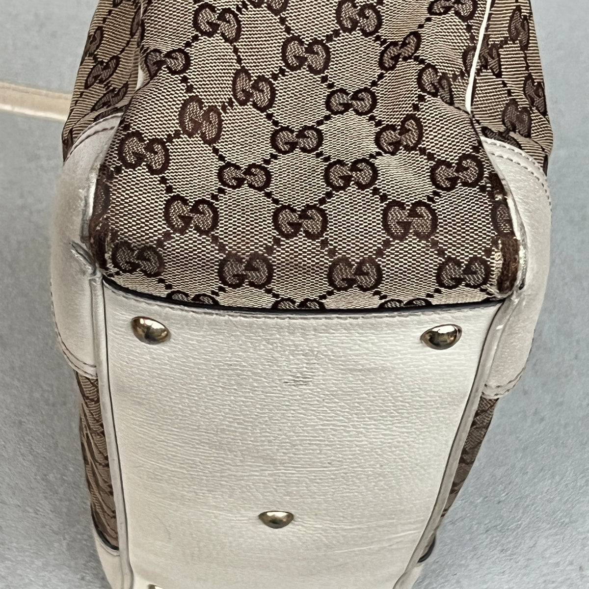 Gucci | Rare Vintage GG Monogram Web Stripe Canvas Leather Shoulder Bag Medium