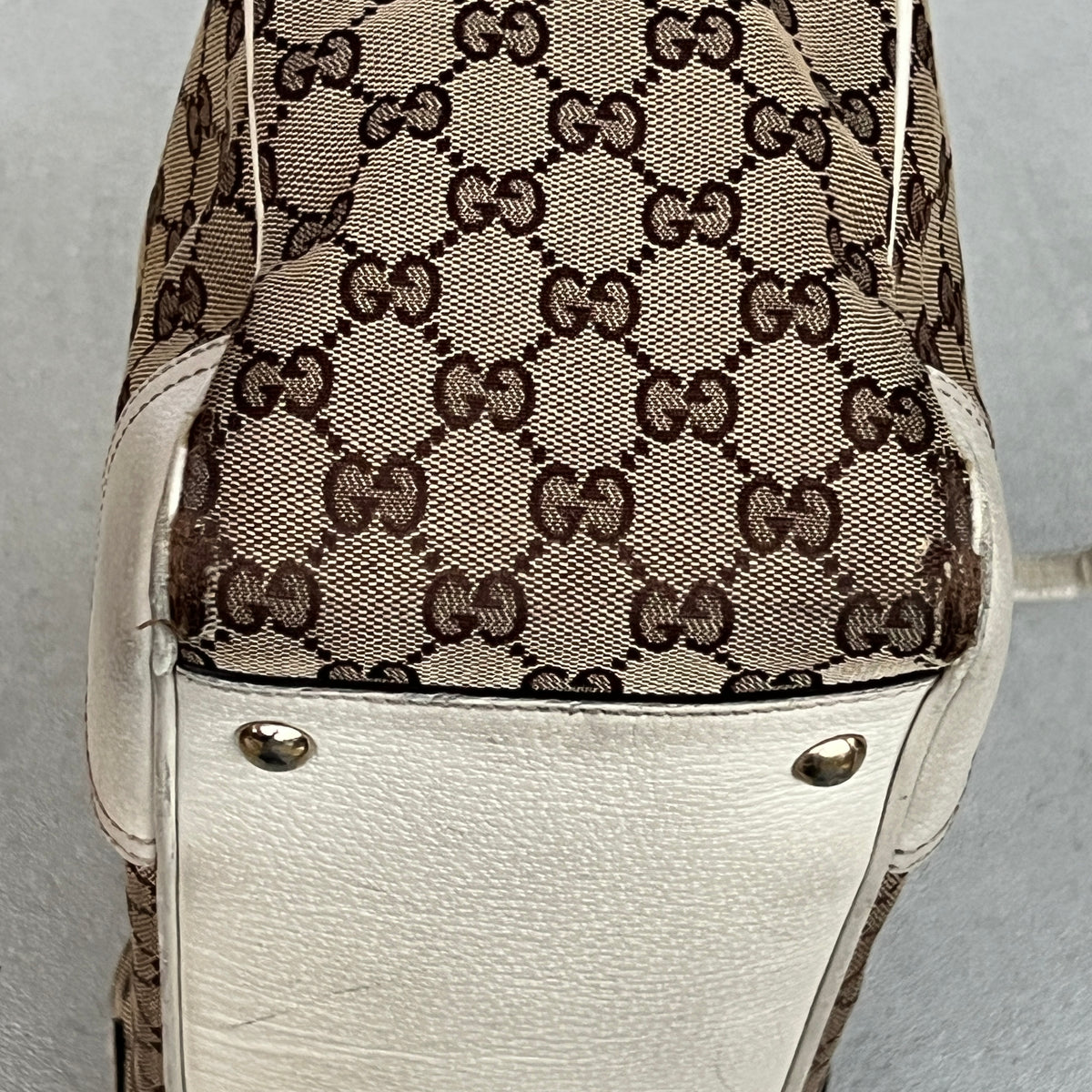 Gucci | Rare Vintage GG Monogram Web Stripe Canvas Leather Shoulder Bag Medium