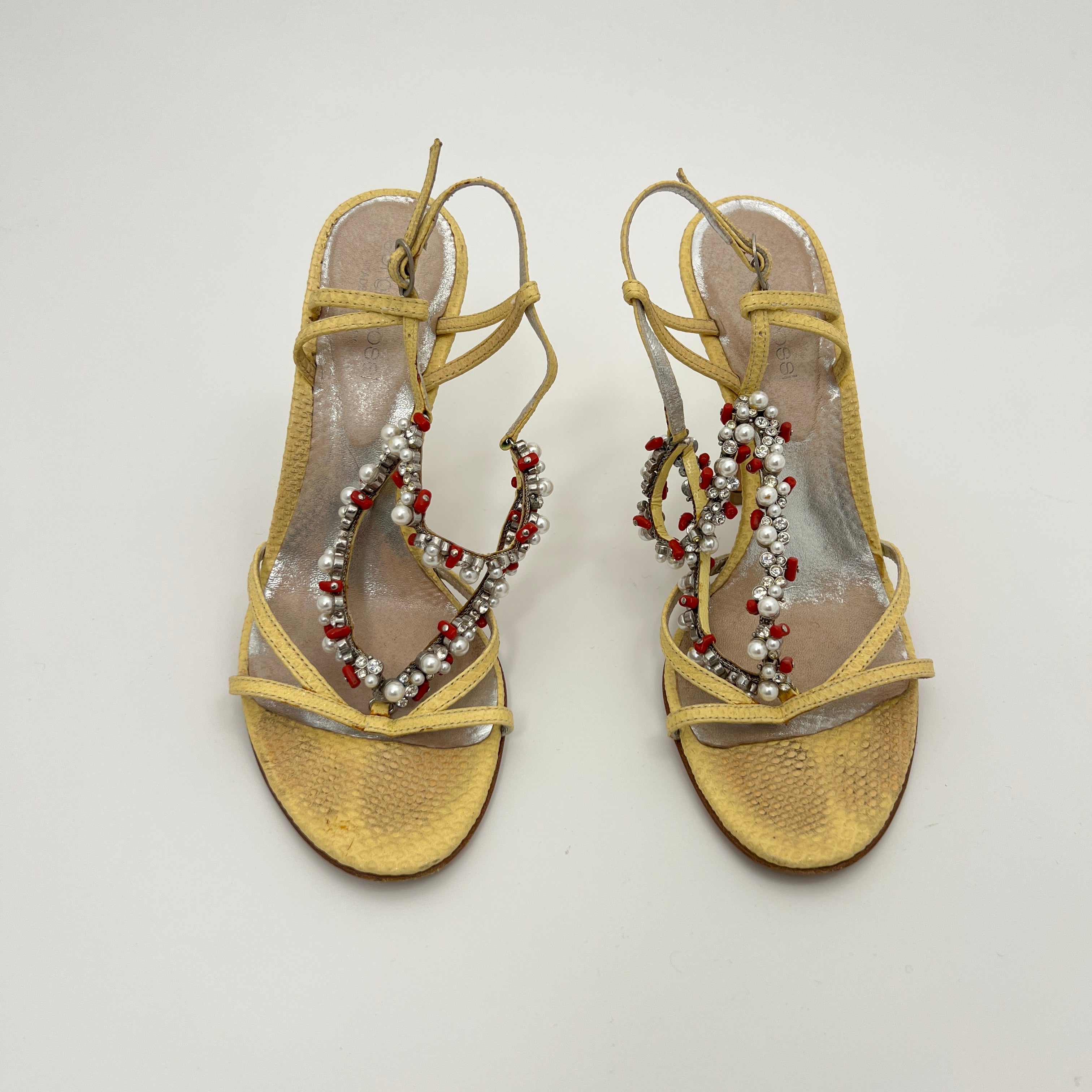 Sergio Rossi | Yellow Exotic Leather Beading Strappy Sandal Heels (35.5)