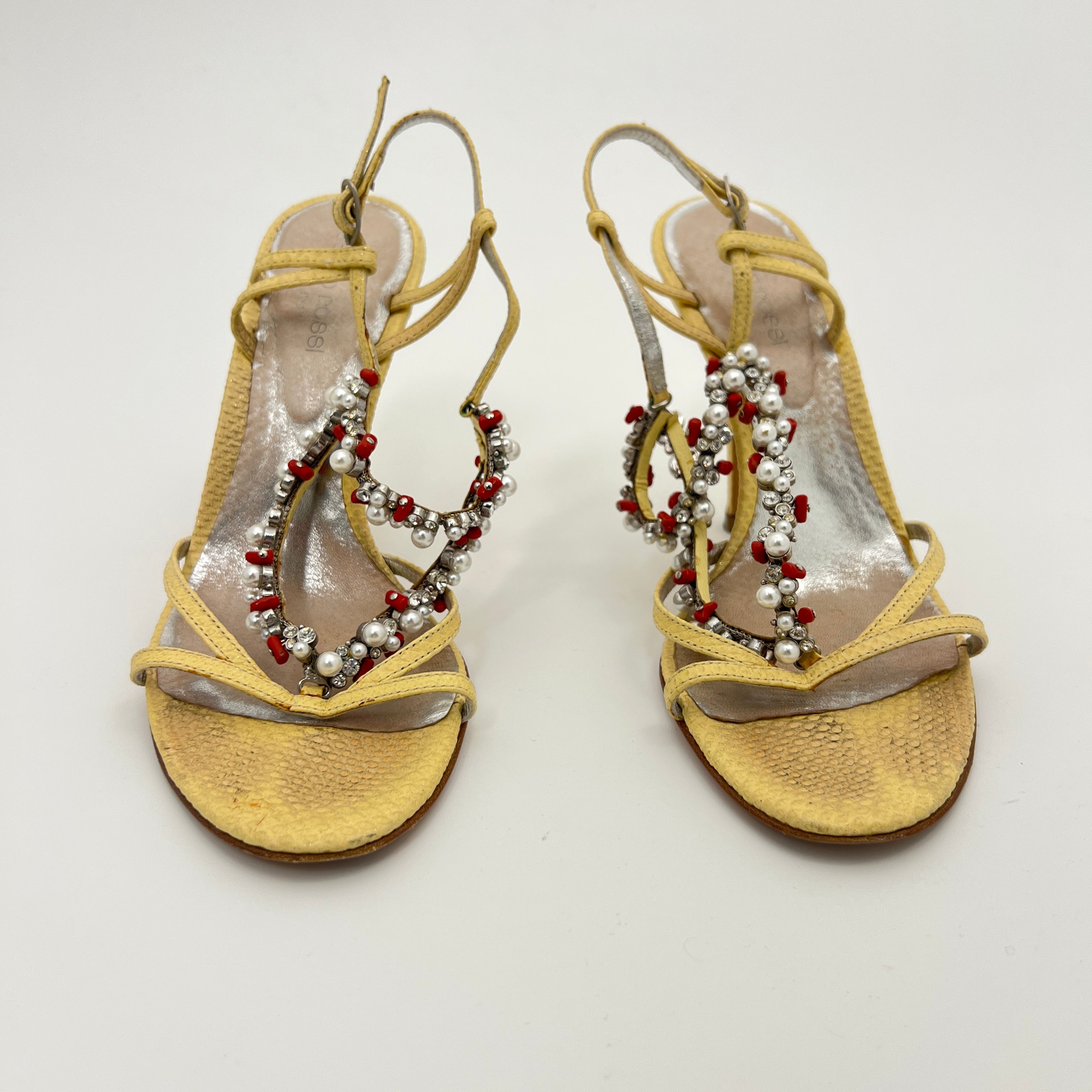 Sergio Rossi | Yellow Exotic Leather Beading Strappy Sandal Heels (35.5)