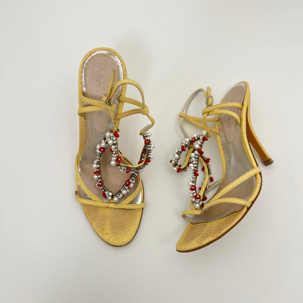 Sergio Rossi | Yellow Exotic Leather Beading Strappy Sandal Heels (35.5)