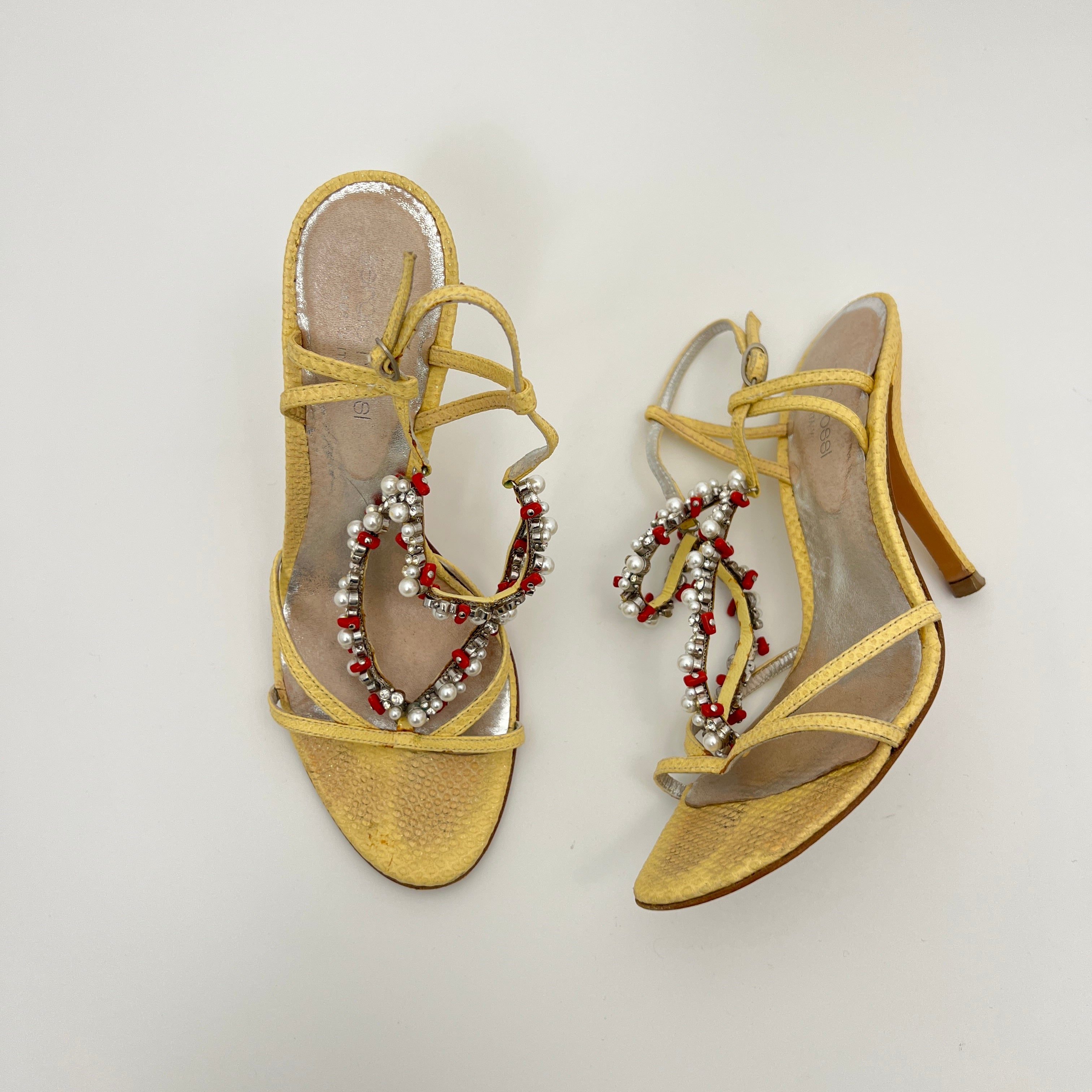 Sergio Rossi | Yellow Exotic Leather Beading Strappy Sandal Heels (35.5)