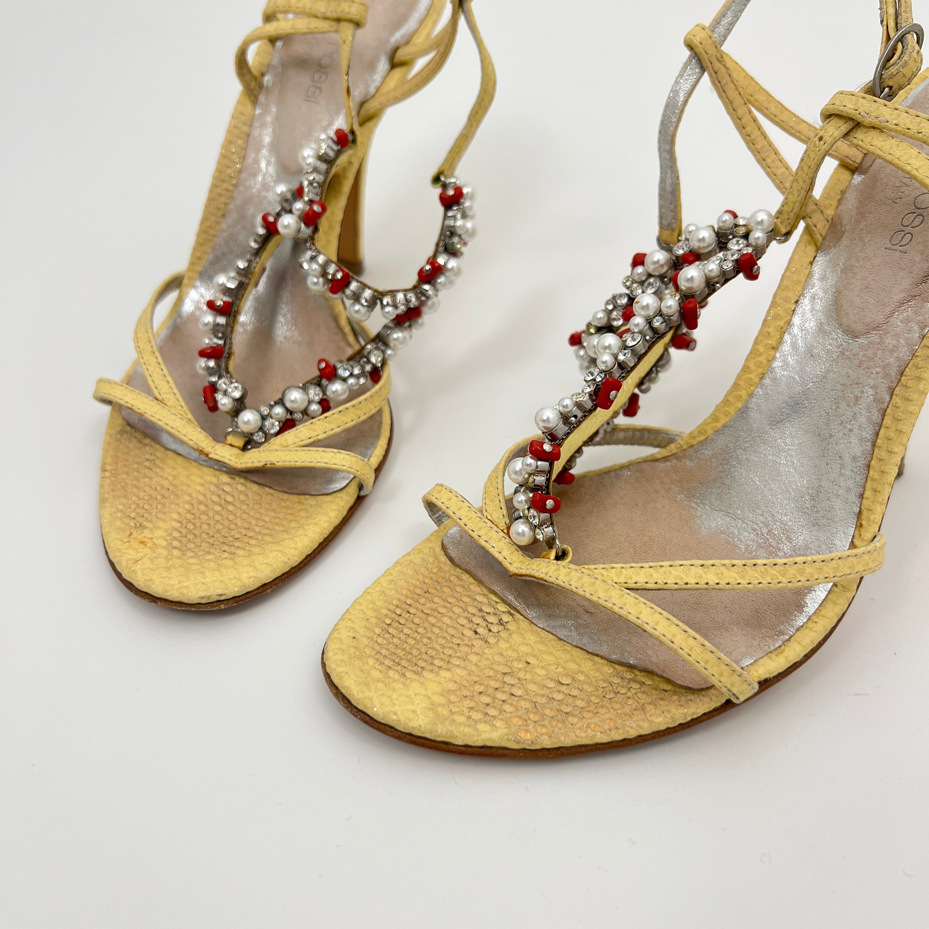 Sergio Rossi | Yellow Exotic Leather Beading Strappy Sandal Heels (35.5)