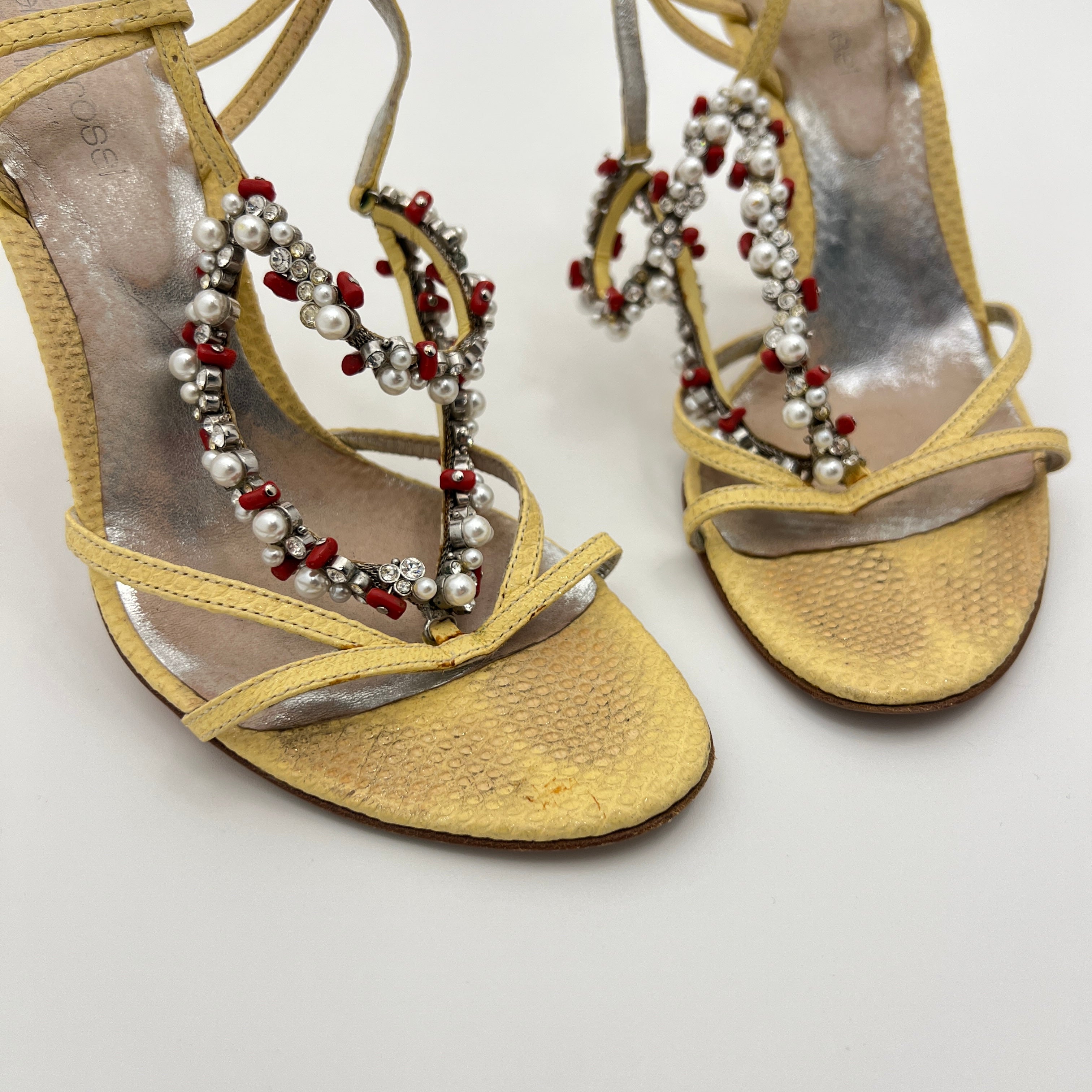 Sergio Rossi | Yellow Exotic Leather Beading Strappy Sandal Heels (35.5)