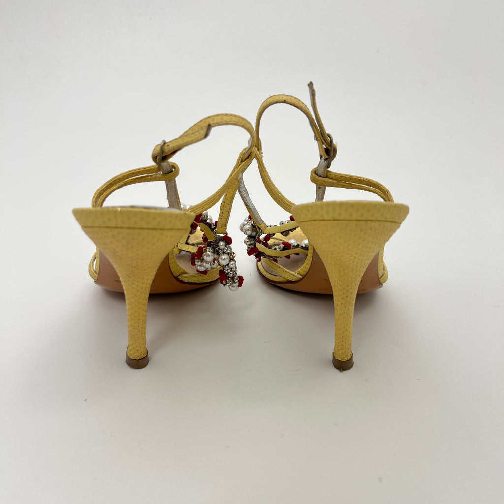 Sergio Rossi | Yellow Exotic Leather Beading Strappy Sandal Heels (35.5)