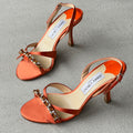 Jimmy Choo | Karen 85 Orange Satin Jewel Strap Slingback Heels (34.5)