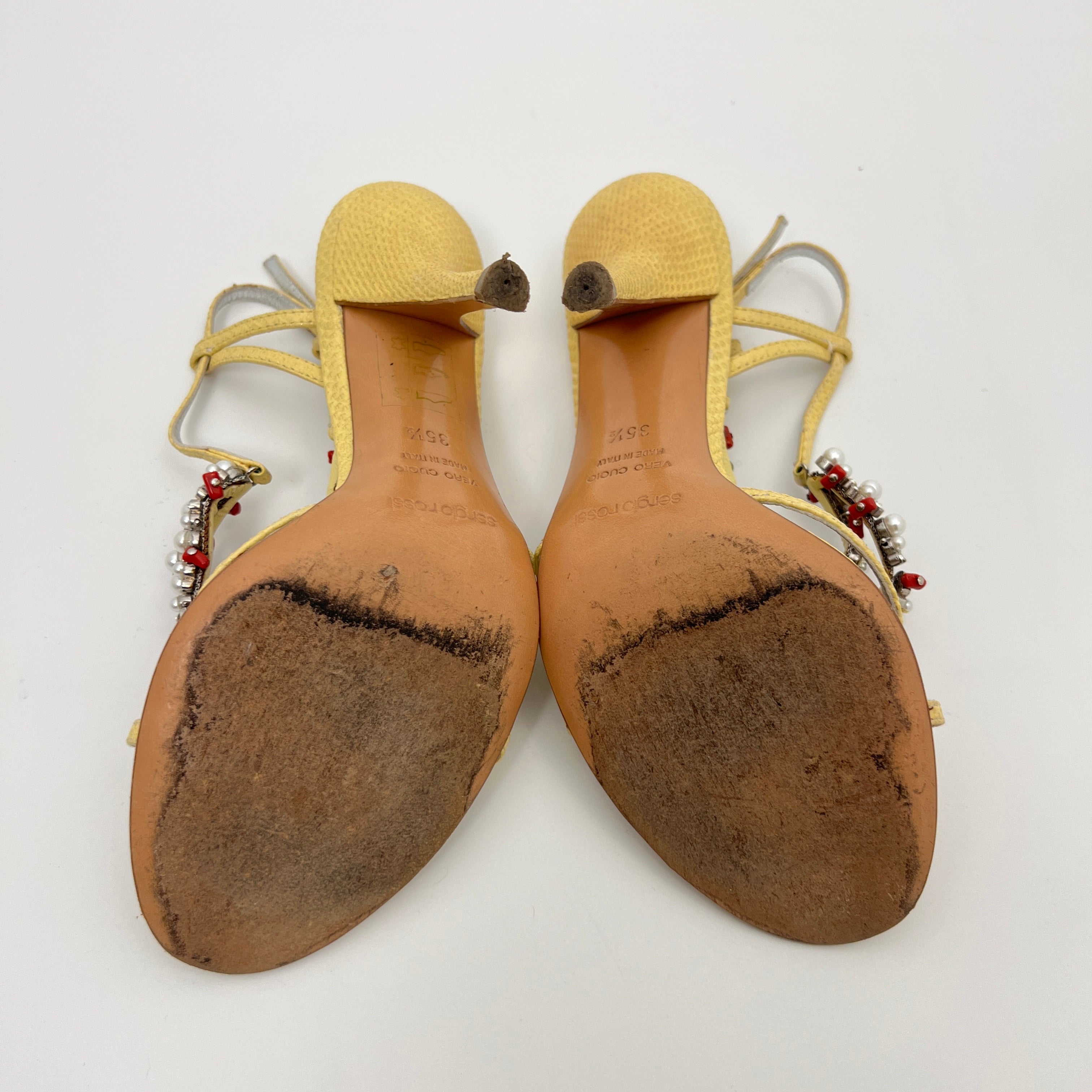 Sergio Rossi | Yellow Exotic Leather Beading Strappy Sandal Heels (35.5)
