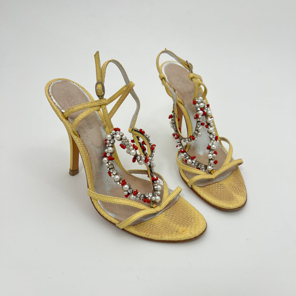 Sergio Rossi | Yellow Exotic Leather Beading Strappy Sandal Heels (35.5)