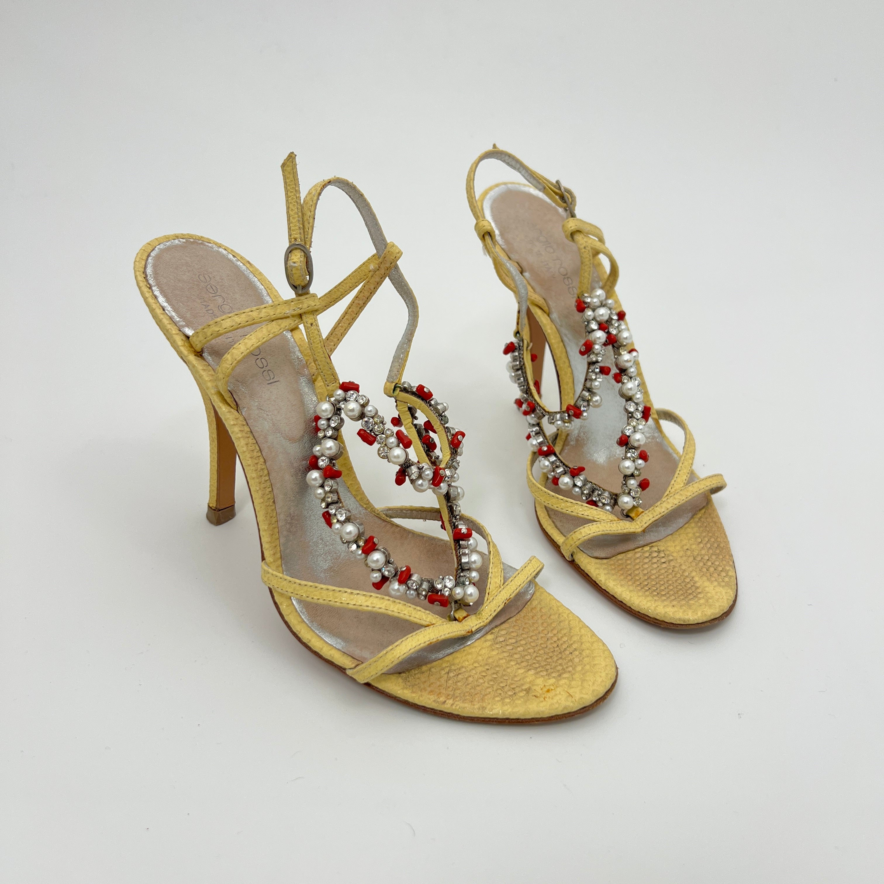 Sergio Rossi | Yellow Exotic Leather Beading Strappy Sandal Heels (35.5)