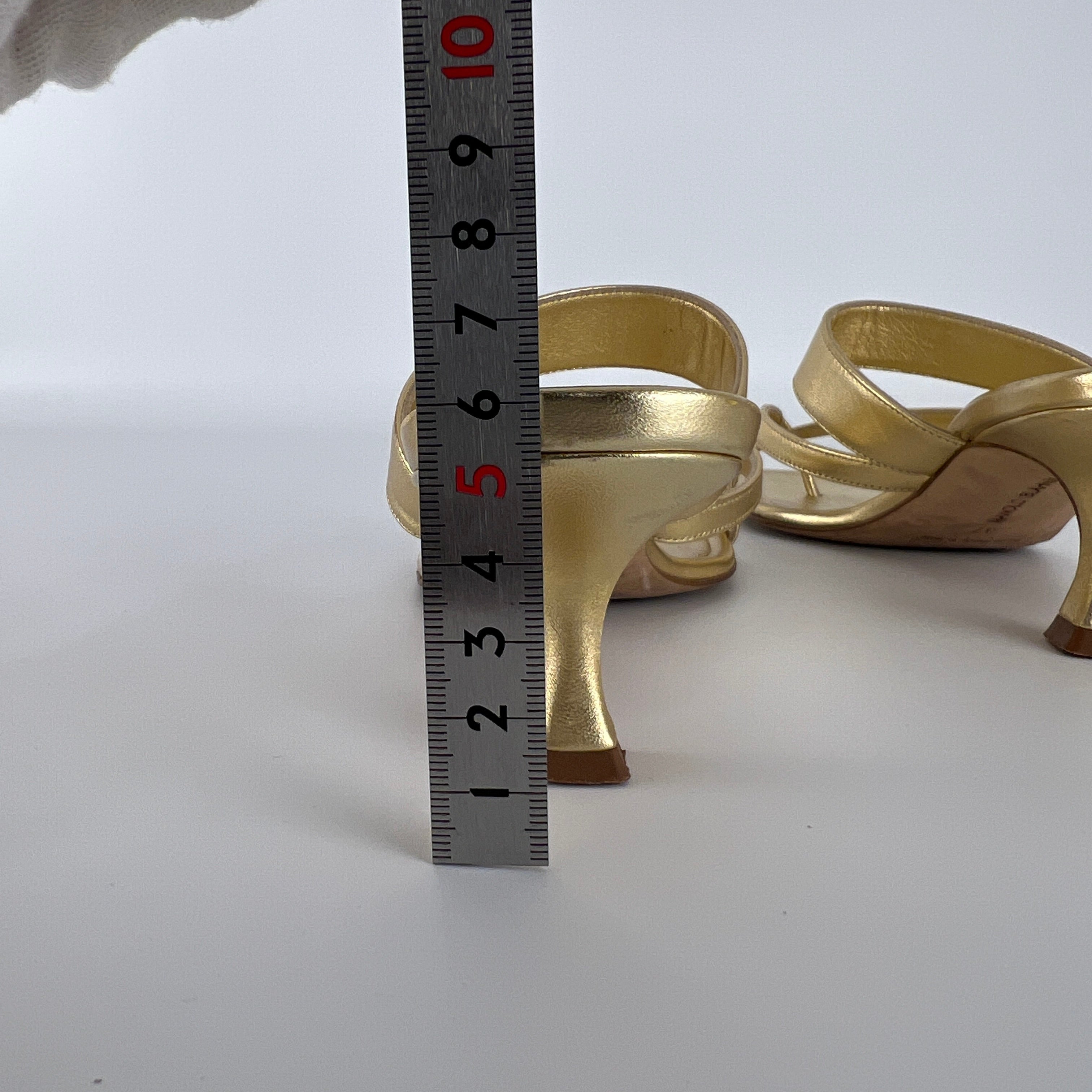 Manolo Blahnik | Susa 50 Metallic Gold Leather Thong Strappy Sandal (37)