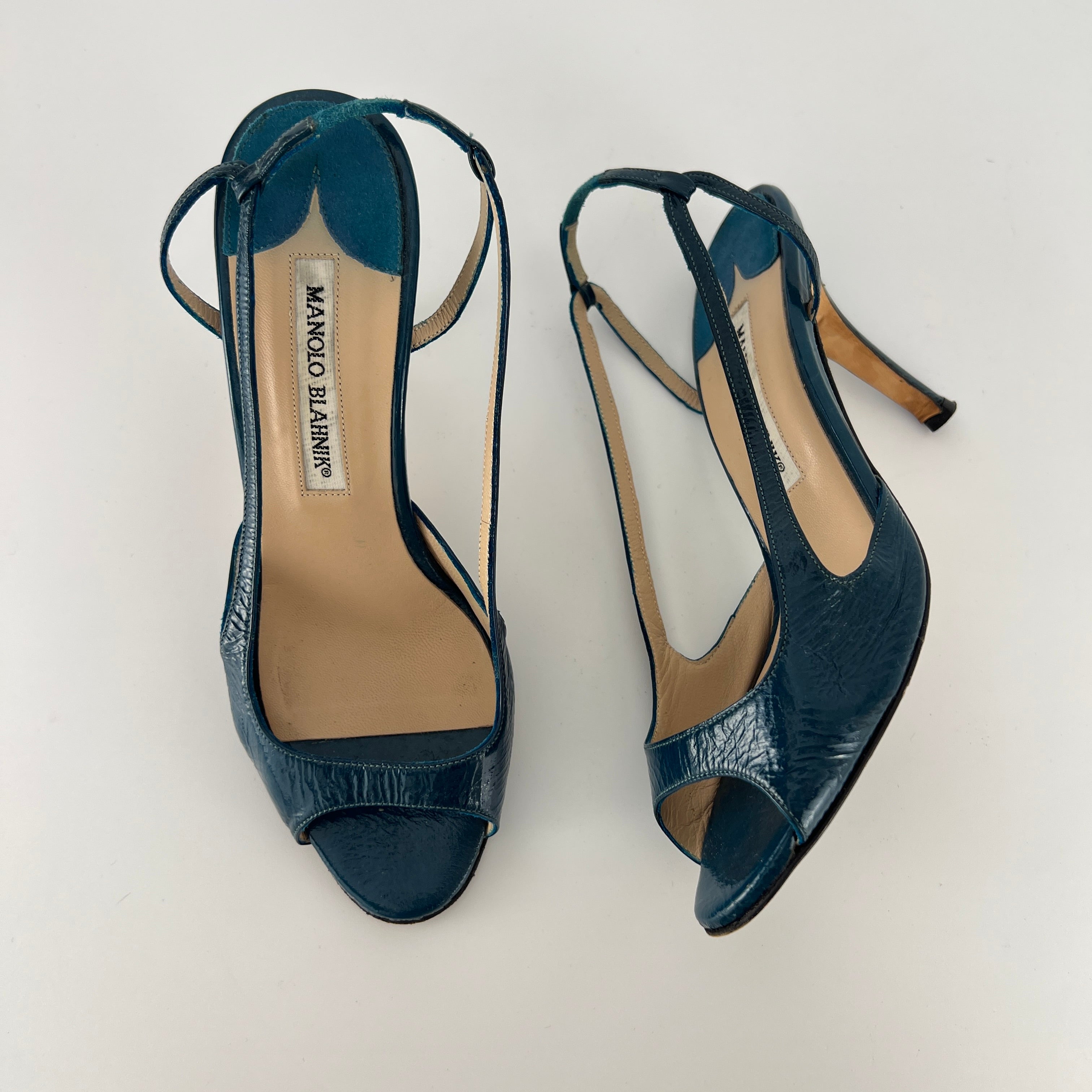 Manolo Blahnik | Blue Patent Leather Strappy Slingback Heels (36)
