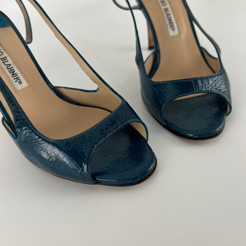 Manolo Blahnik | Blue Patent Leather Strappy Slingback Heels (36)