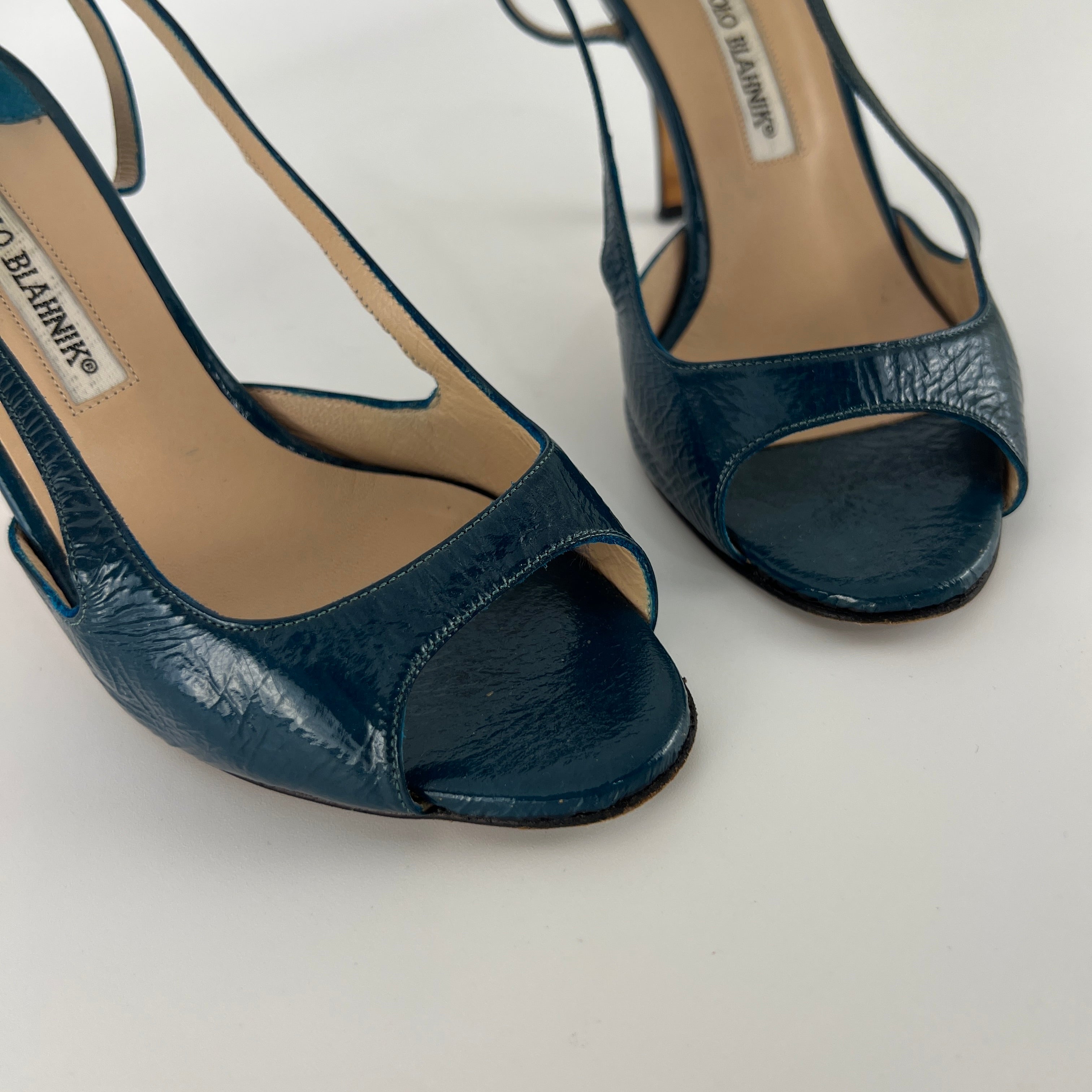 Manolo Blahnik | Blue Patent Leather Strappy Slingback Heels (36)