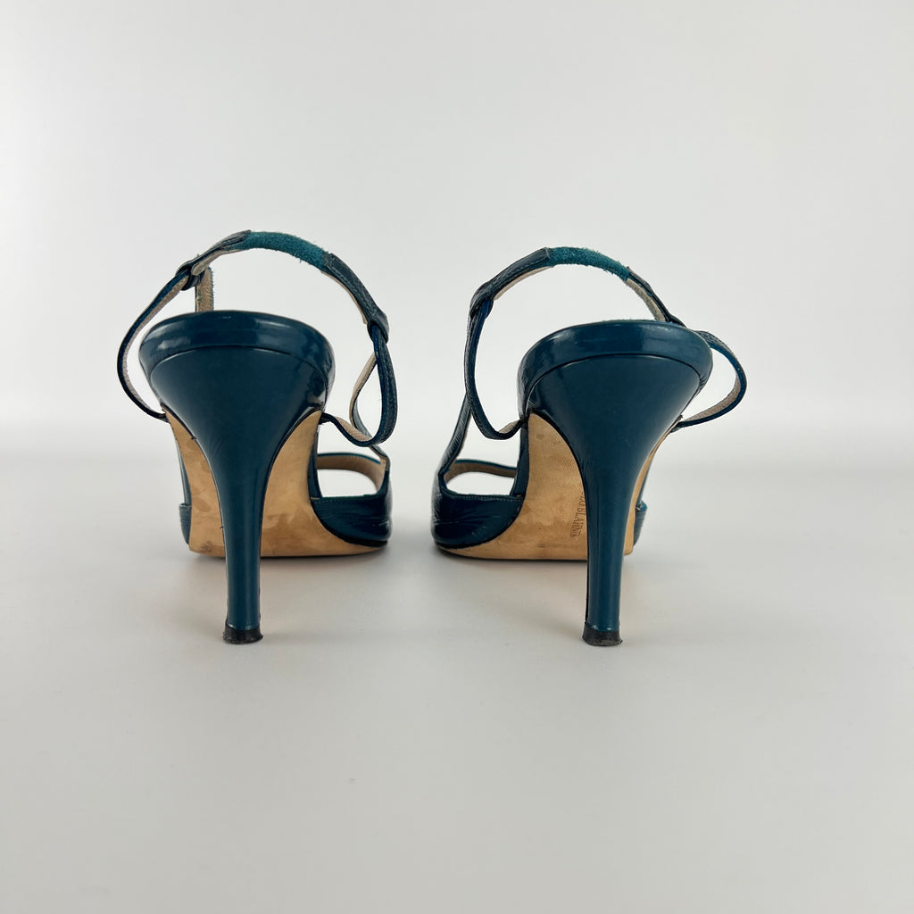 Manolo Blahnik | Blue Patent Leather Strappy Slingback Heels (36)