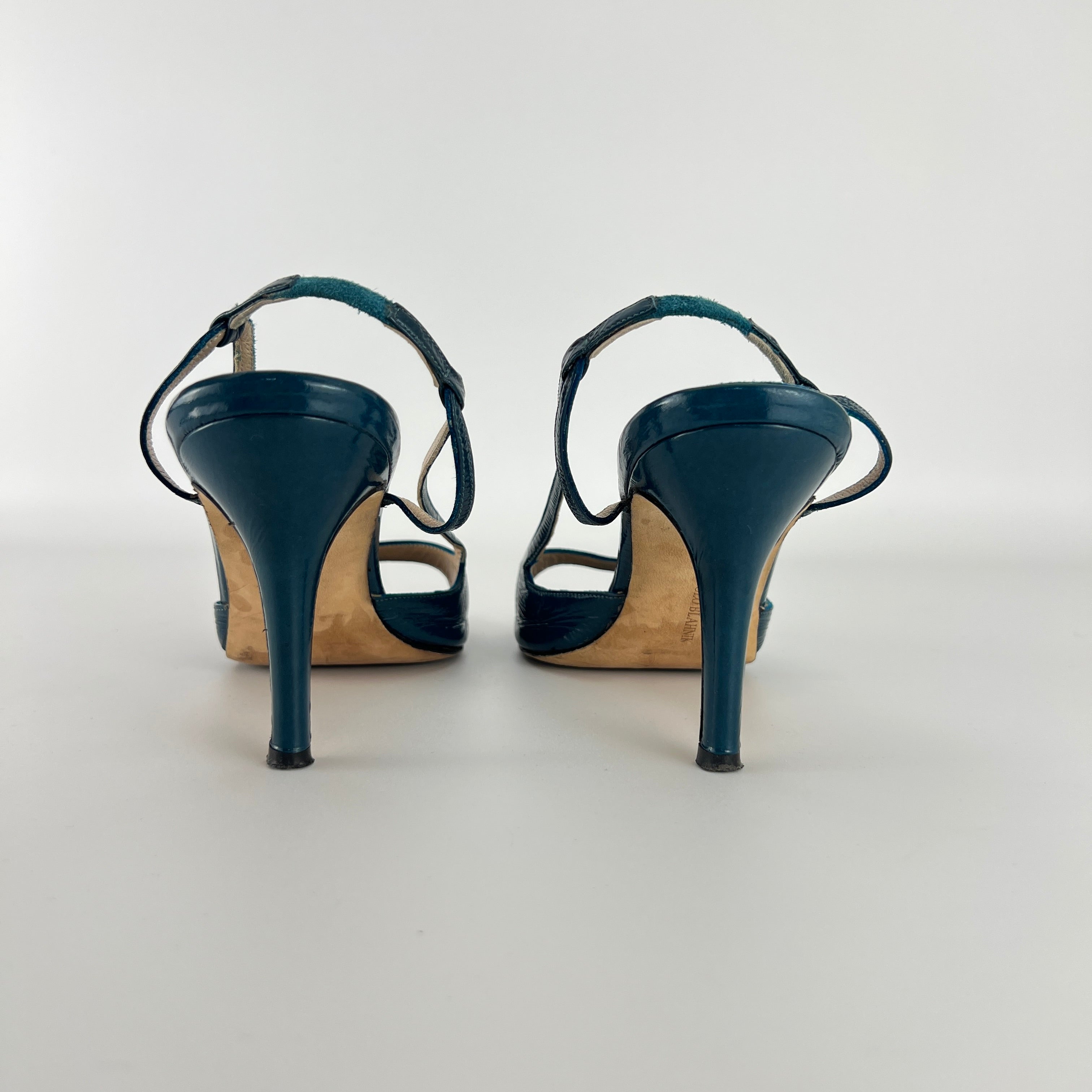 Manolo Blahnik | Blue Patent Leather Strappy Slingback Heels (36)