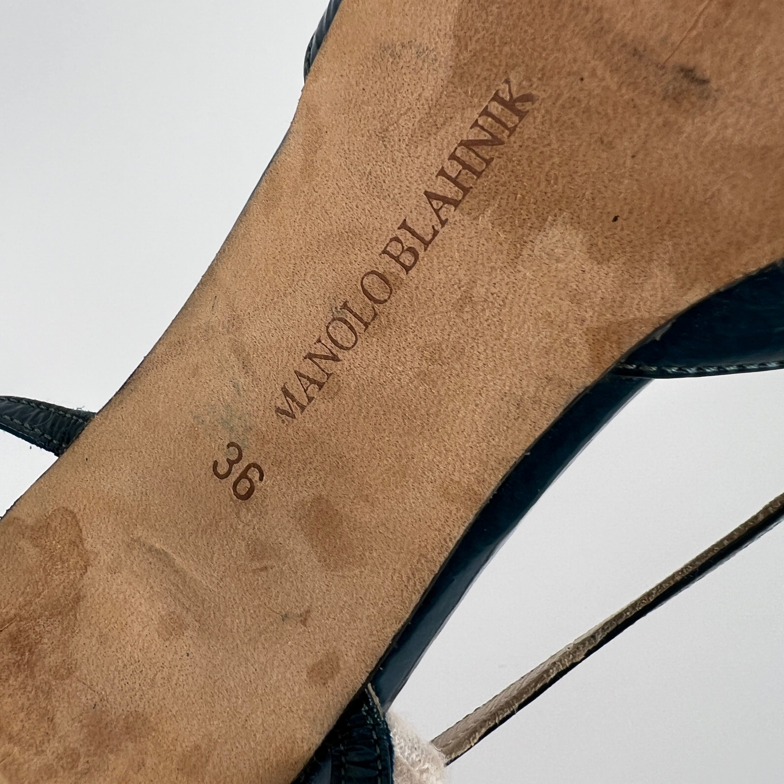 Manolo Blahnik | Blue Patent Leather Strappy Slingback Heels (36)