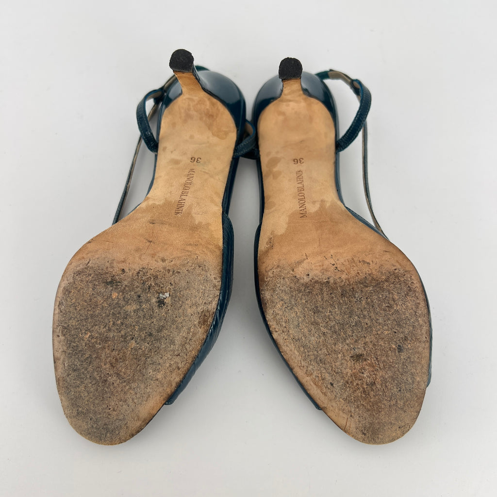 Manolo Blahnik | Blue Patent Leather Strappy Slingback Heels (36)