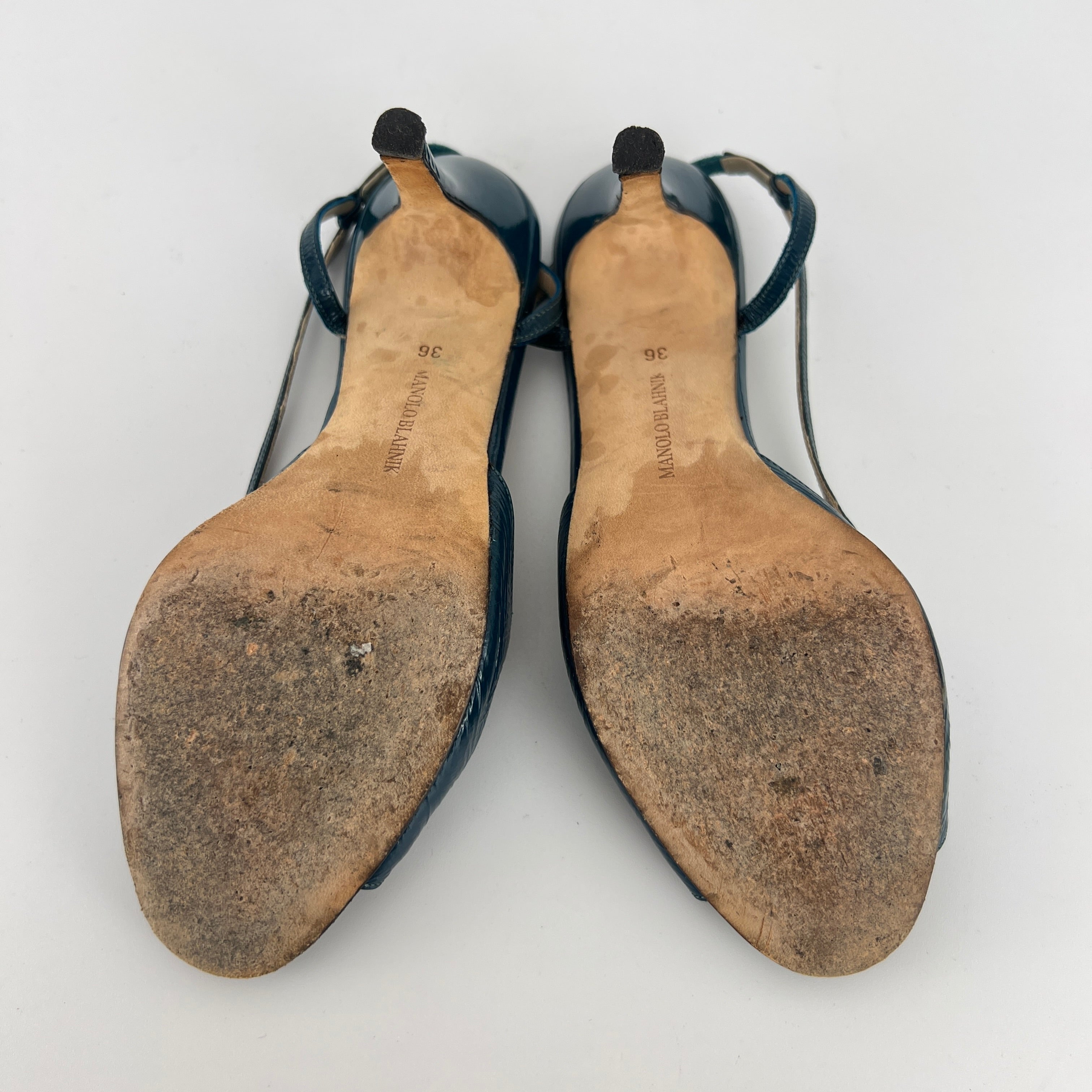 Manolo Blahnik | Blue Patent Leather Strappy Slingback Heels (36)