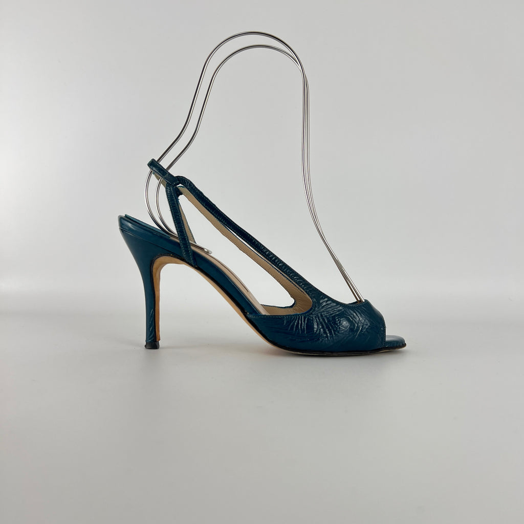 Manolo Blahnik | Blue Patent Leather Strappy Slingback Heels (36)