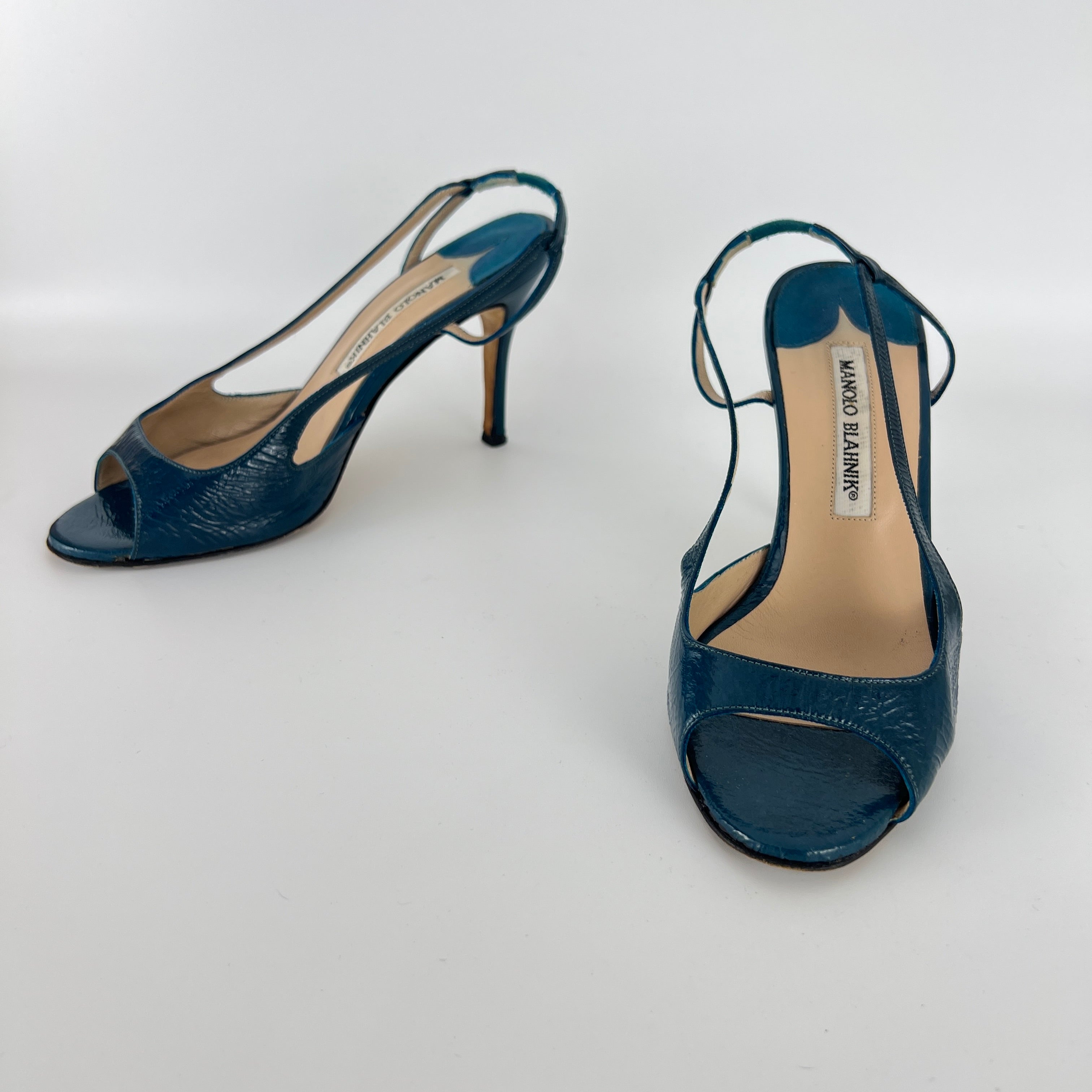 Manolo Blahnik | Blue Patent Leather Strappy Slingback Heels (36)