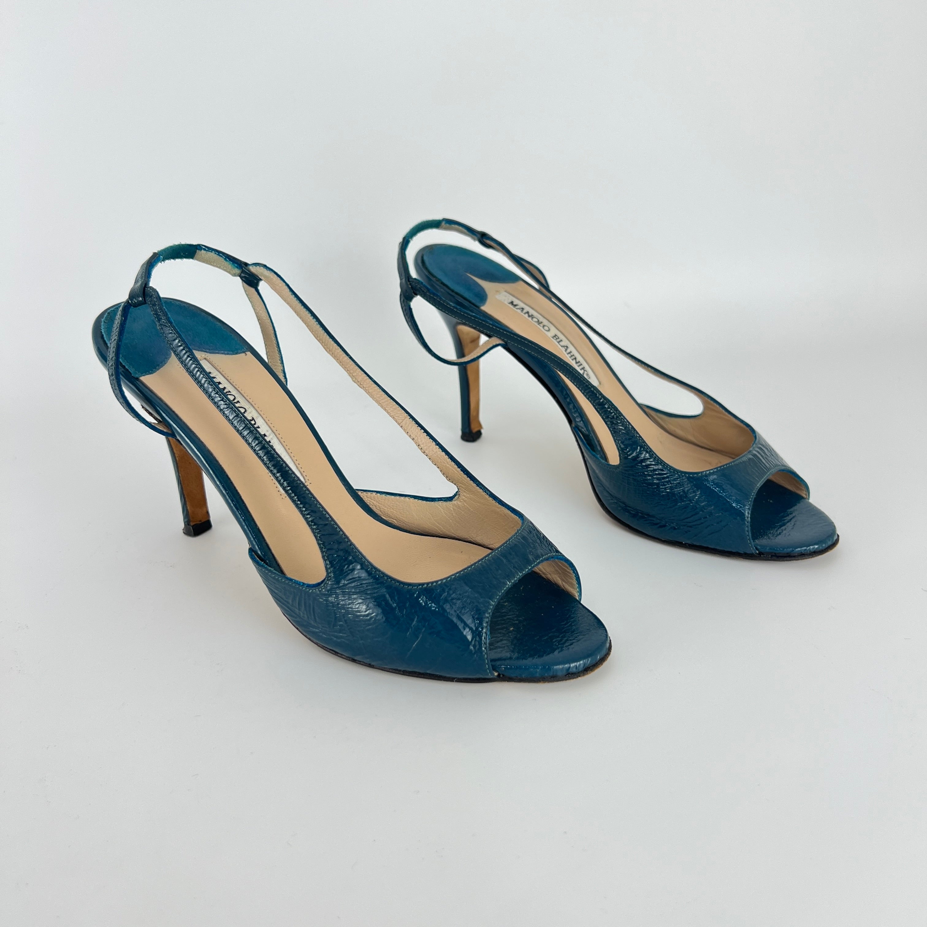 Manolo Blahnik | Blue Patent Leather Strappy Slingback Heels (36)