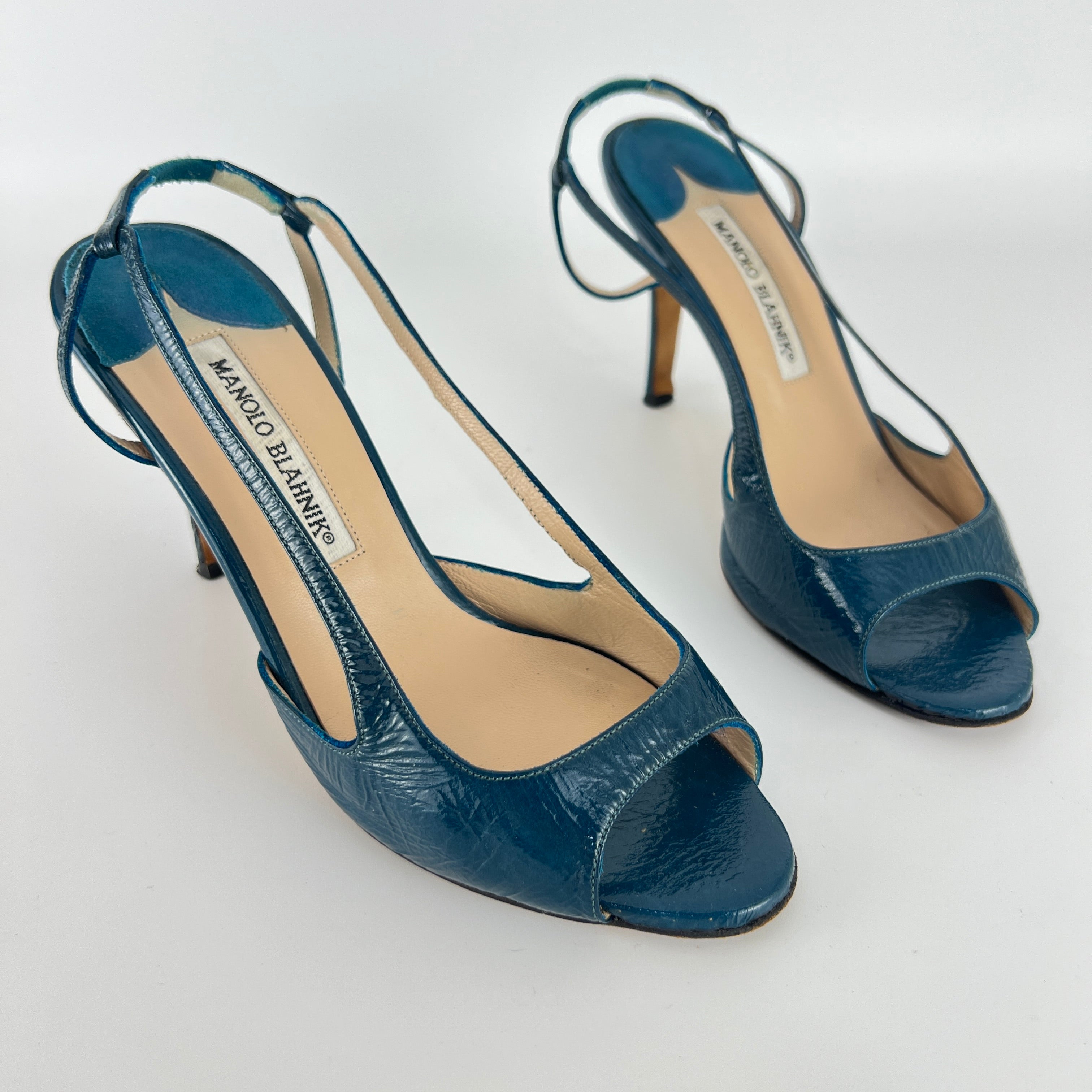 Manolo Blahnik | Blue Patent Leather Strappy Slingback Heels (36)