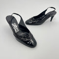 Ferragamo | Black Patent Leather Ribbon Slingback Round Toe Heels (35.5)