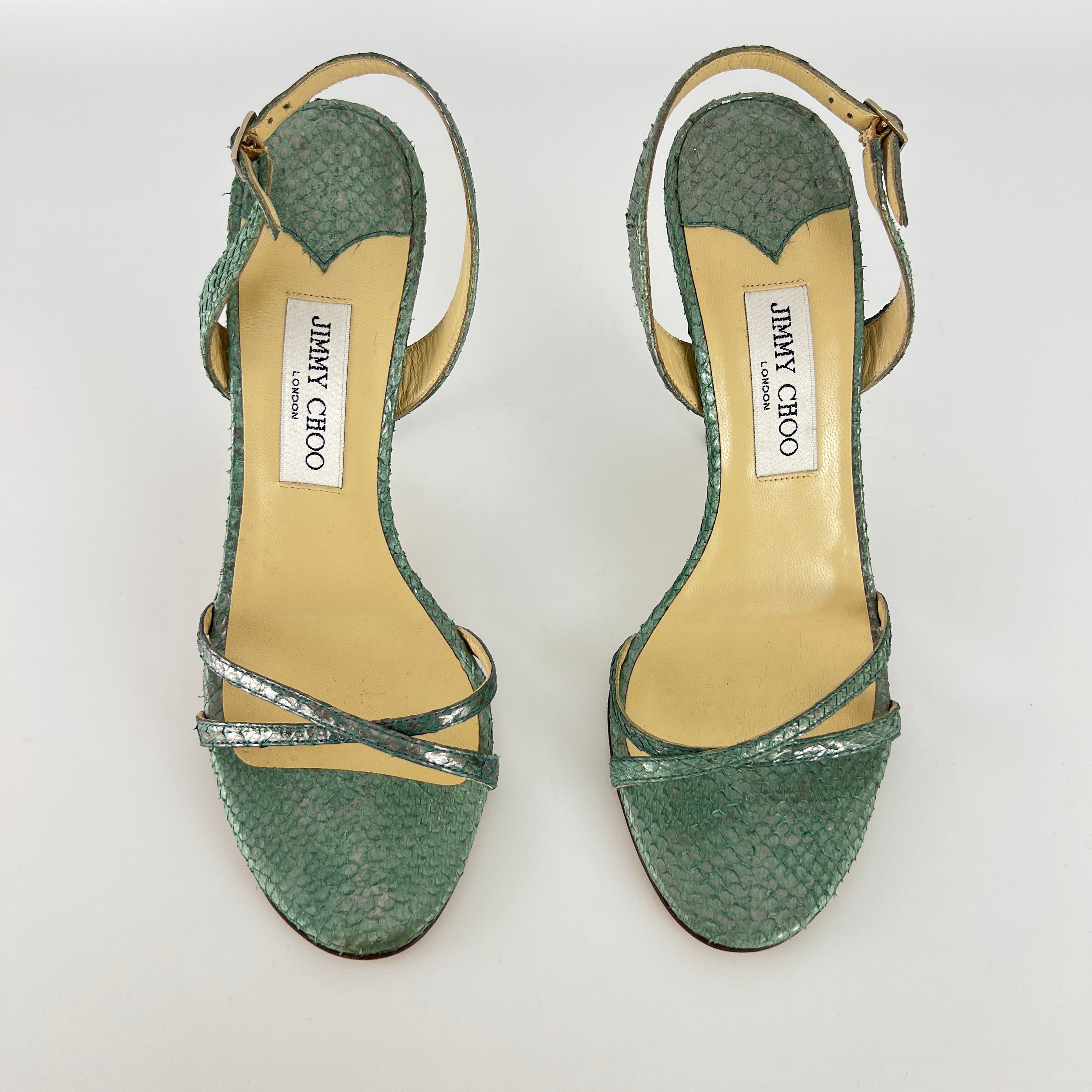 Jimmy Choo | Vintage Metallic Green Snake Leather Sandal Slingback (39.5)