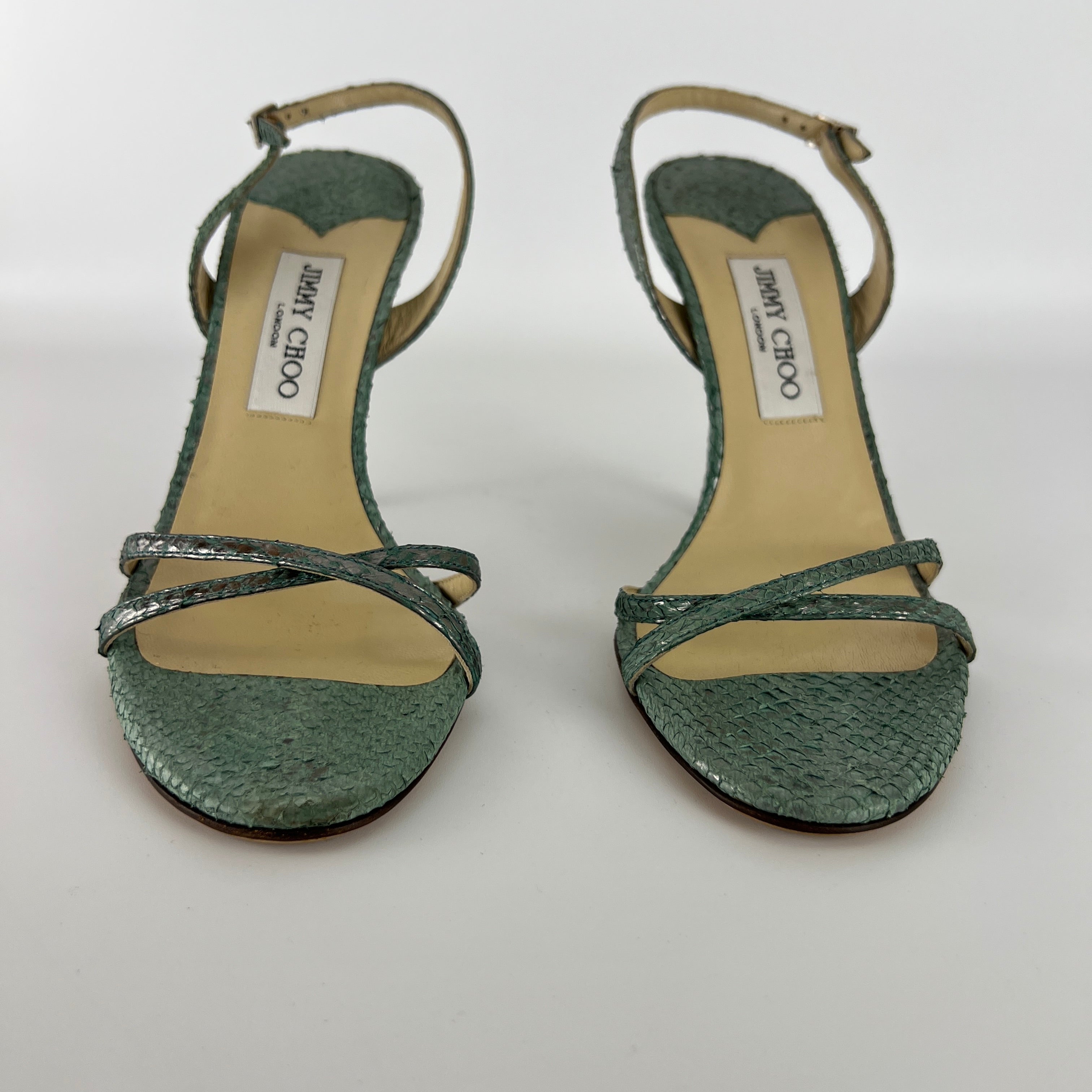 Jimmy Choo | Vintage Metallic Green Snake Leather Sandal Slingback (39.5)