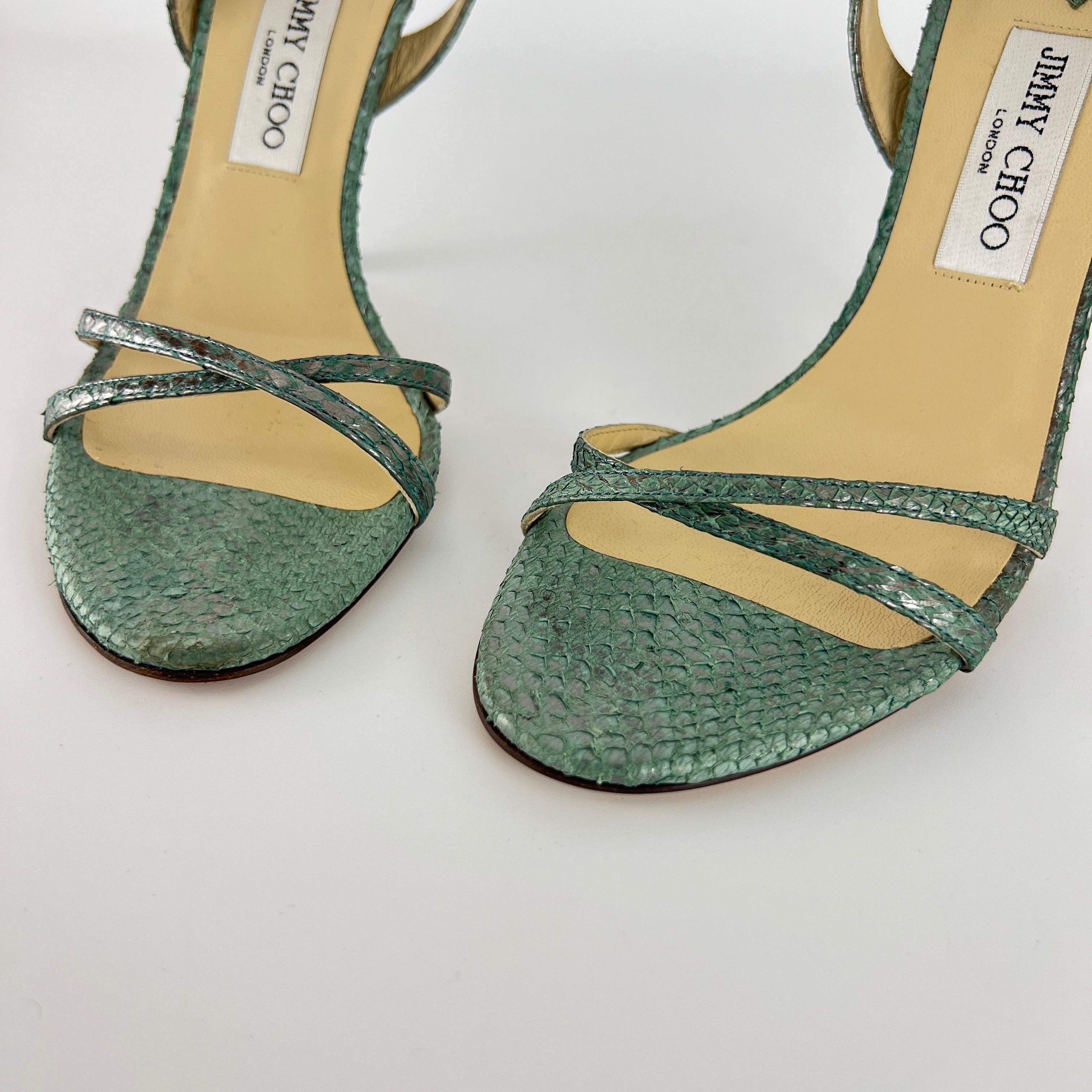 Jimmy Choo | Vintage Metallic Green Snake Leather Sandal Slingback (39.5)