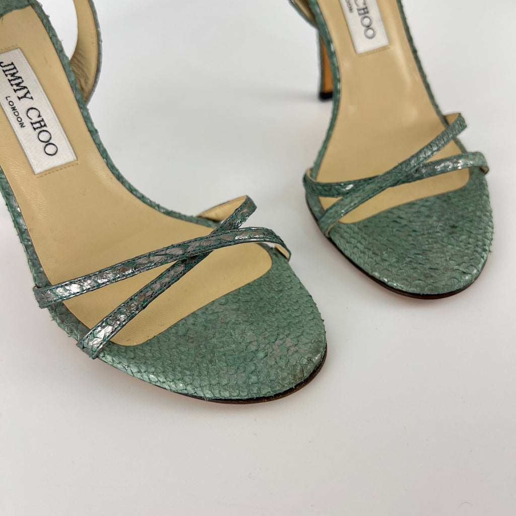 Jimmy Choo | Vintage Metallic Green Snake Leather Sandal Slingback (39.5)