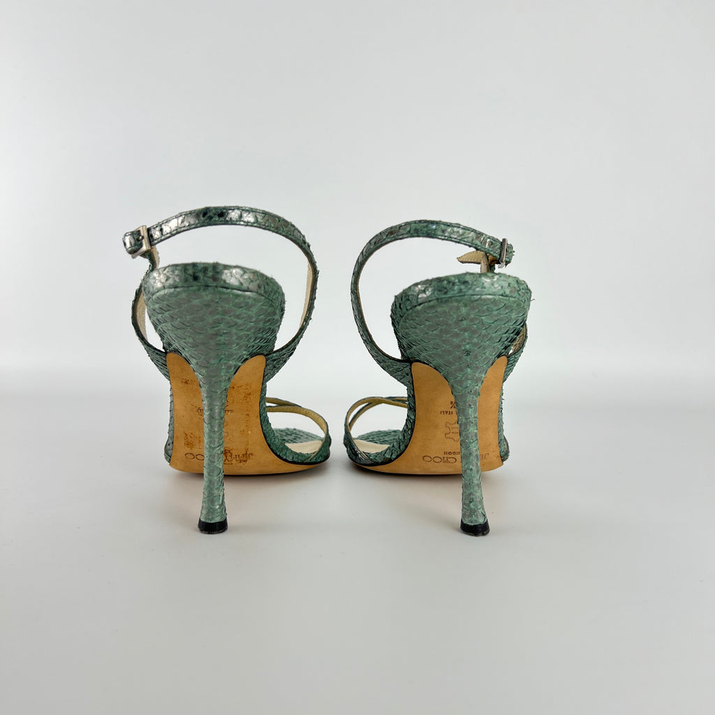 Jimmy Choo | Vintage Metallic Green Snake Leather Sandal Slingback (39.5)