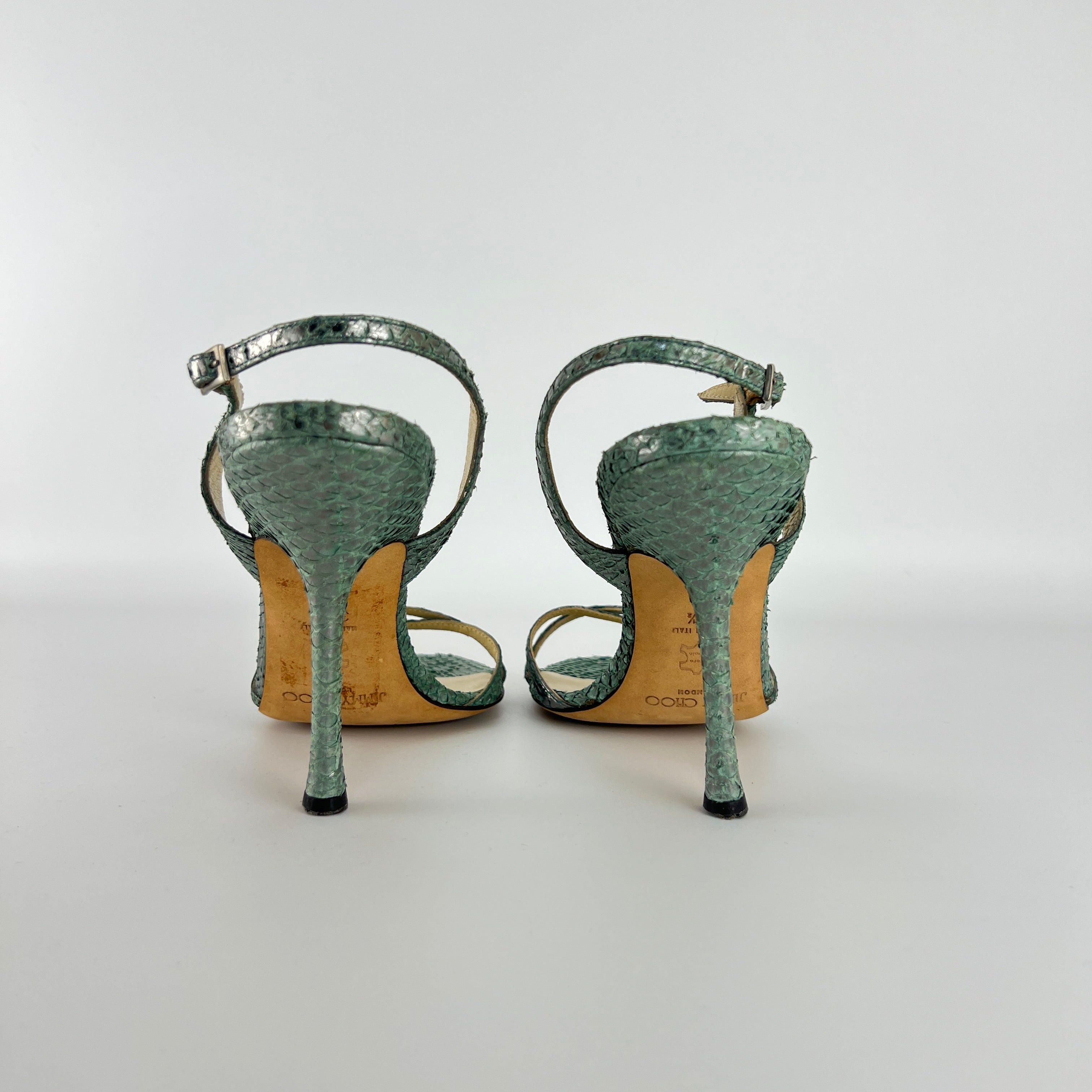 Jimmy Choo | Vintage Metallic Green Snake Leather Sandal Slingback (39.5)