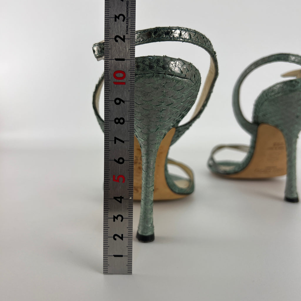 Jimmy Choo | Vintage Metallic Green Snake Leather Sandal Slingback (39.5)