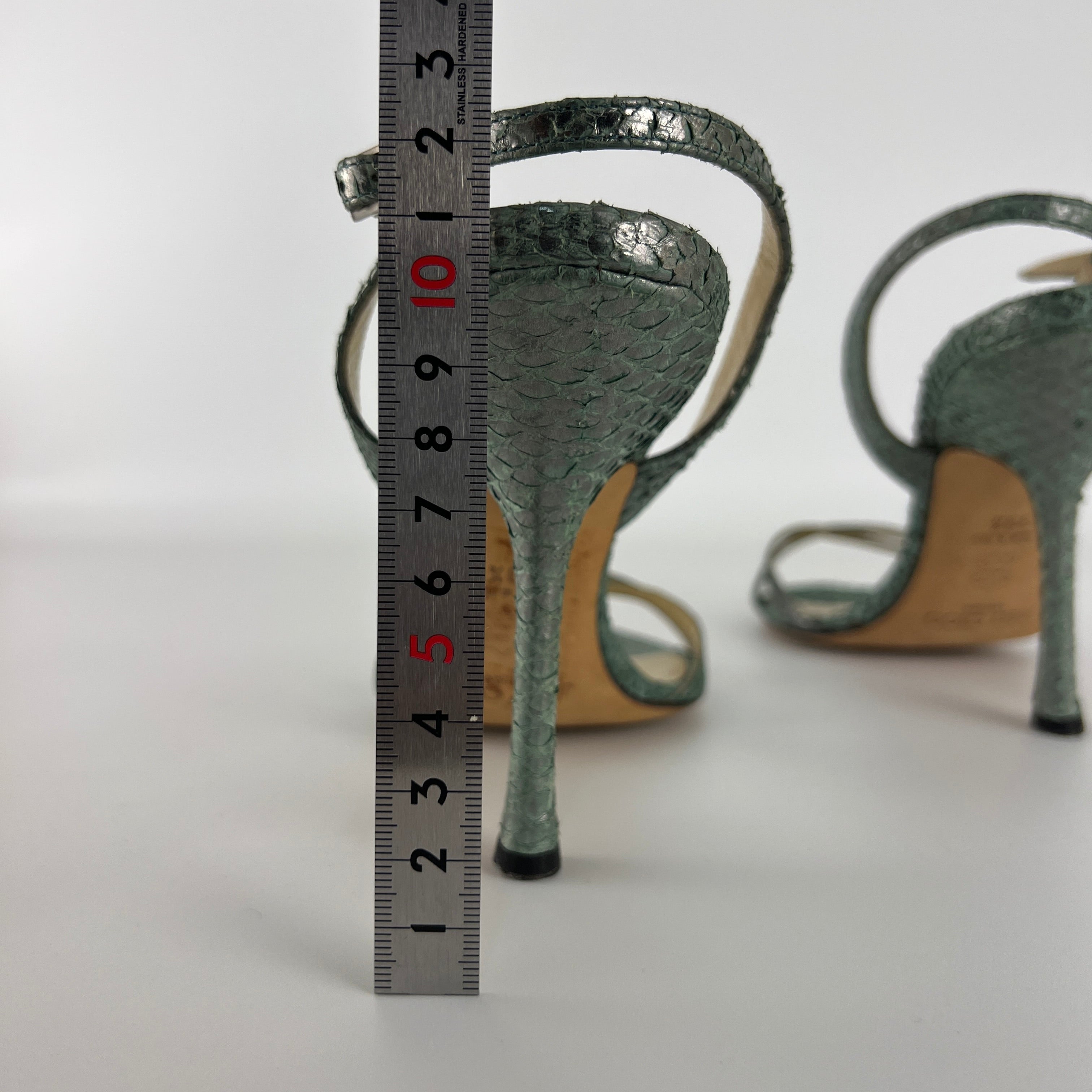 Jimmy Choo | Vintage Metallic Green Snake Leather Sandal Slingback (39.5)