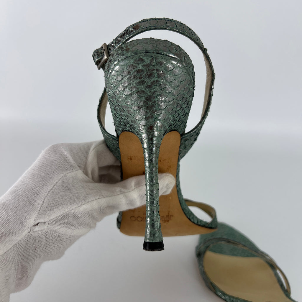 Jimmy Choo | Vintage Metallic Green Snake Leather Sandal Slingback (39.5)
