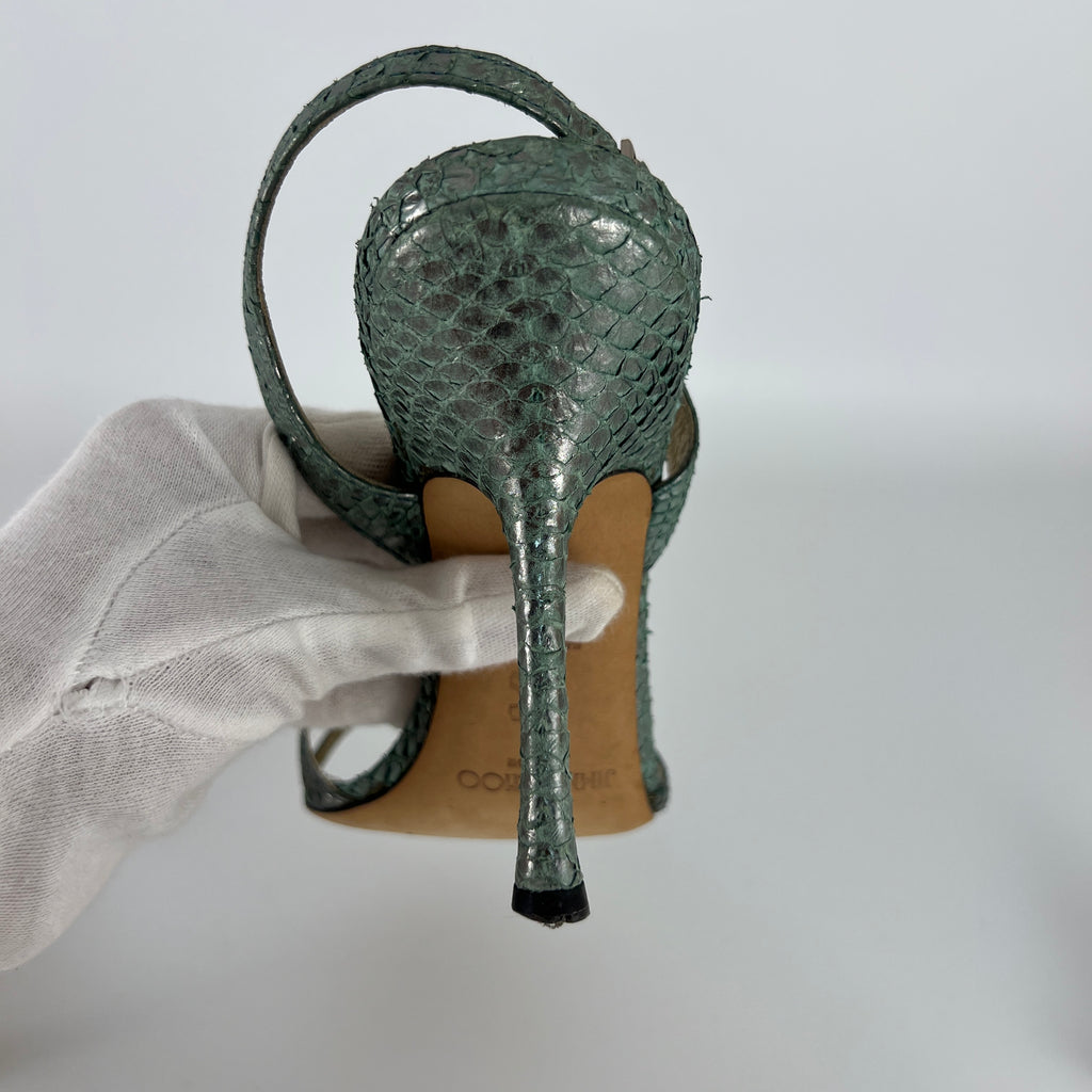 Jimmy Choo | Vintage Metallic Green Snake Leather Sandal Slingback (39.5)