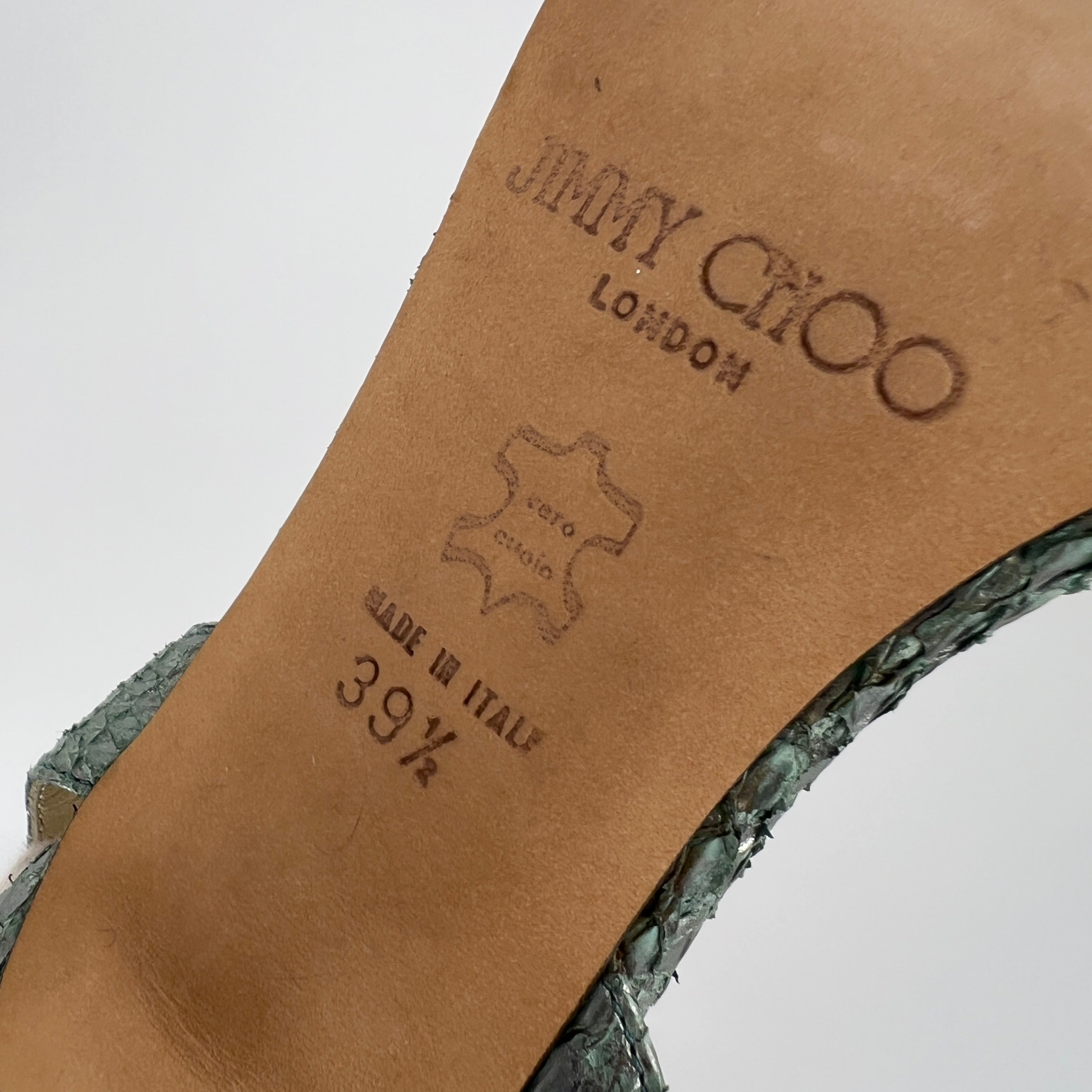 Jimmy Choo | Vintage Metallic Green Snake Leather Sandal Slingback (39.5)