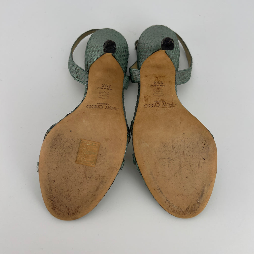Jimmy Choo | Vintage Metallic Green Snake Leather Sandal Slingback (39.5)