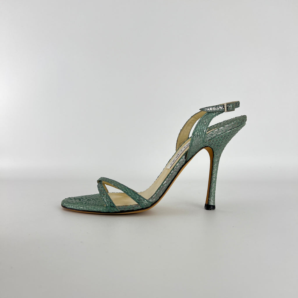 Jimmy Choo | Vintage Metallic Green Snake Leather Sandal Slingback (39.5)