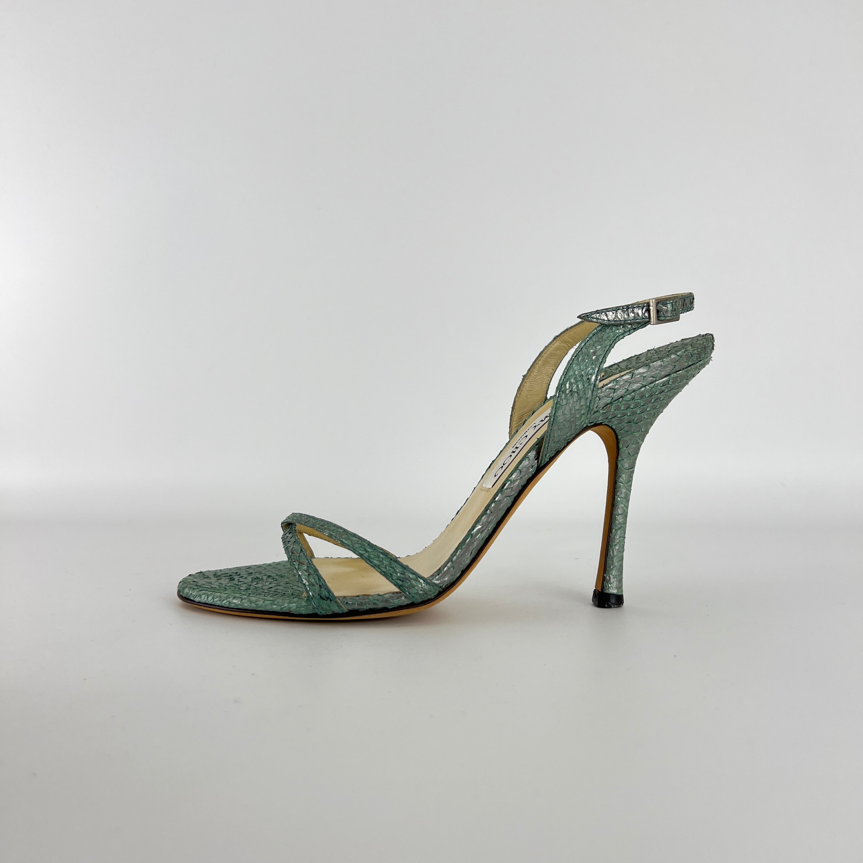 Jimmy Choo | Vintage Metallic Green Snake Leather Sandal Slingback (39.5)