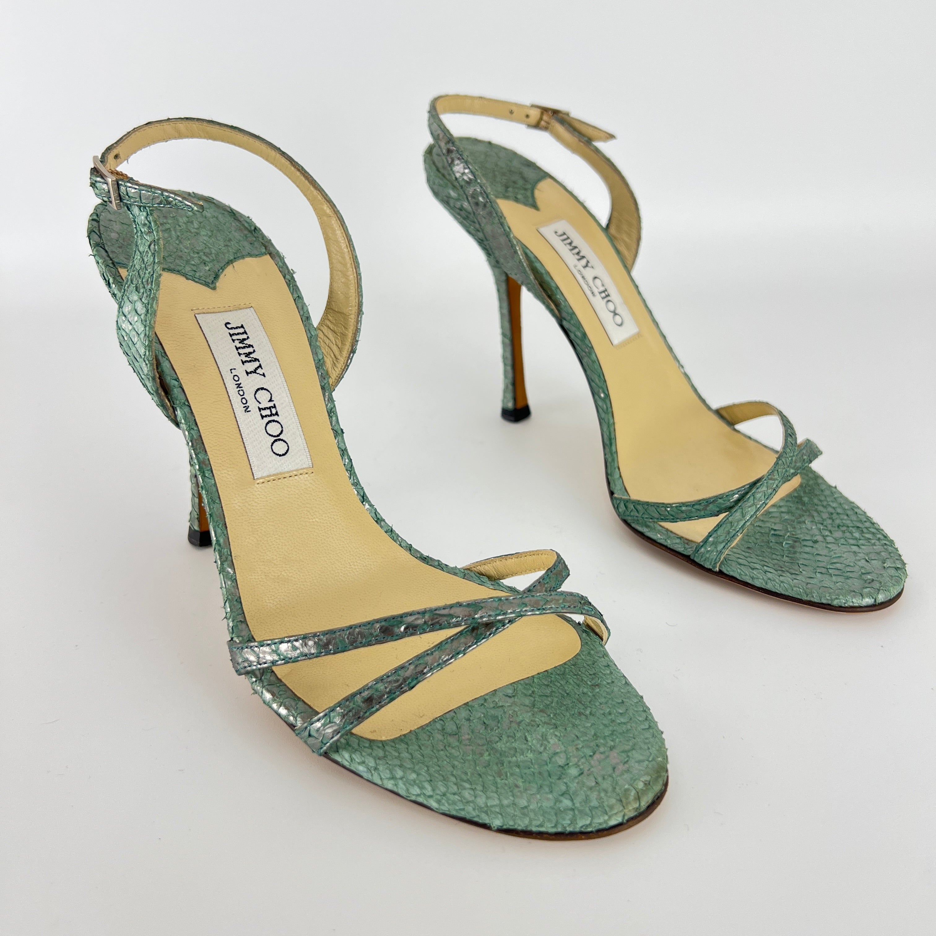 Jimmy Choo | Vintage Metallic Green Snake Leather Sandal Slingback (39.5)