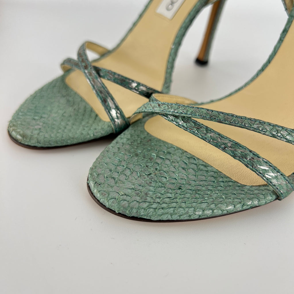 Jimmy Choo | Vintage Metallic Green Snake Leather Sandal Slingback (39.5)