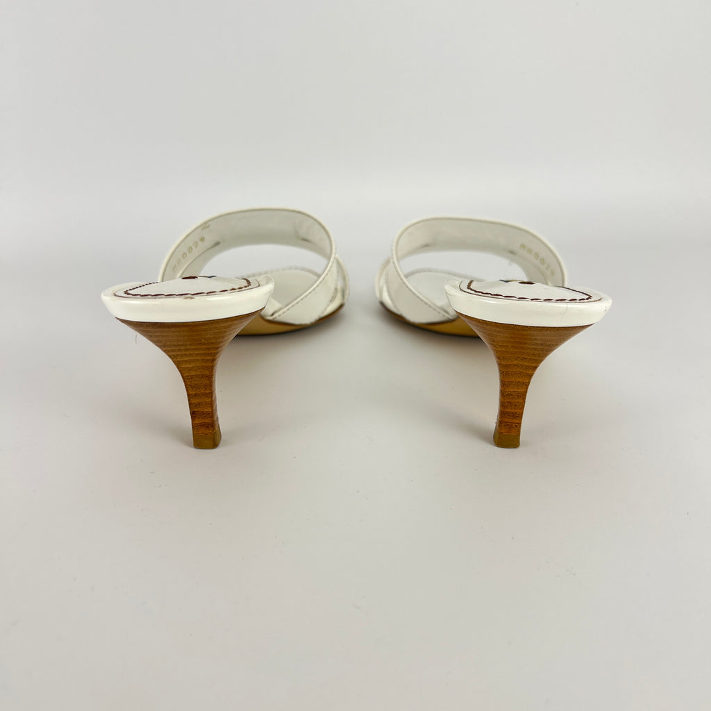 Louis Vuitton | White Patent Leather Logo Slide Sandal Mules (36)
