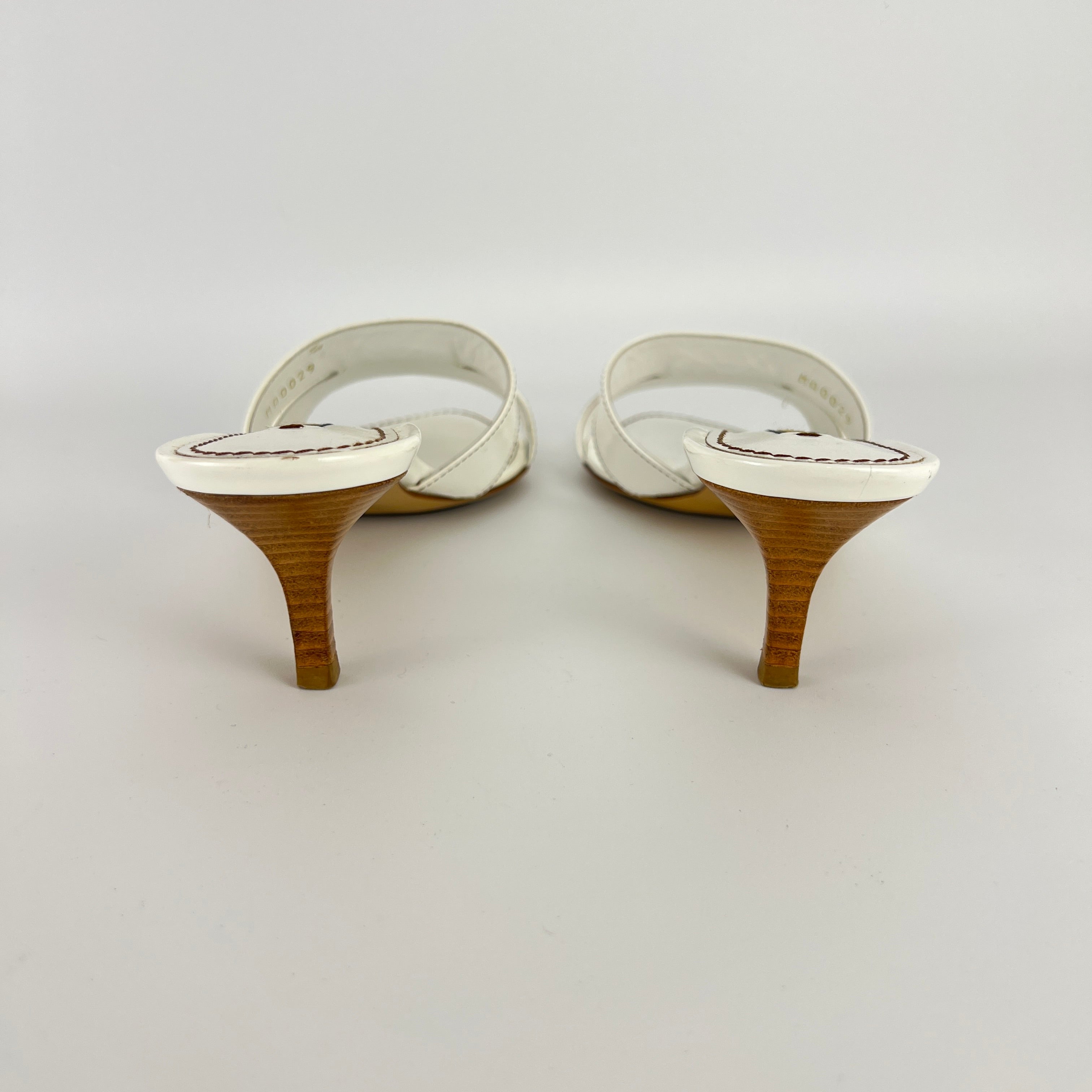 Louis Vuitton | White Patent Leather Logo Slide Sandal Mules (36)