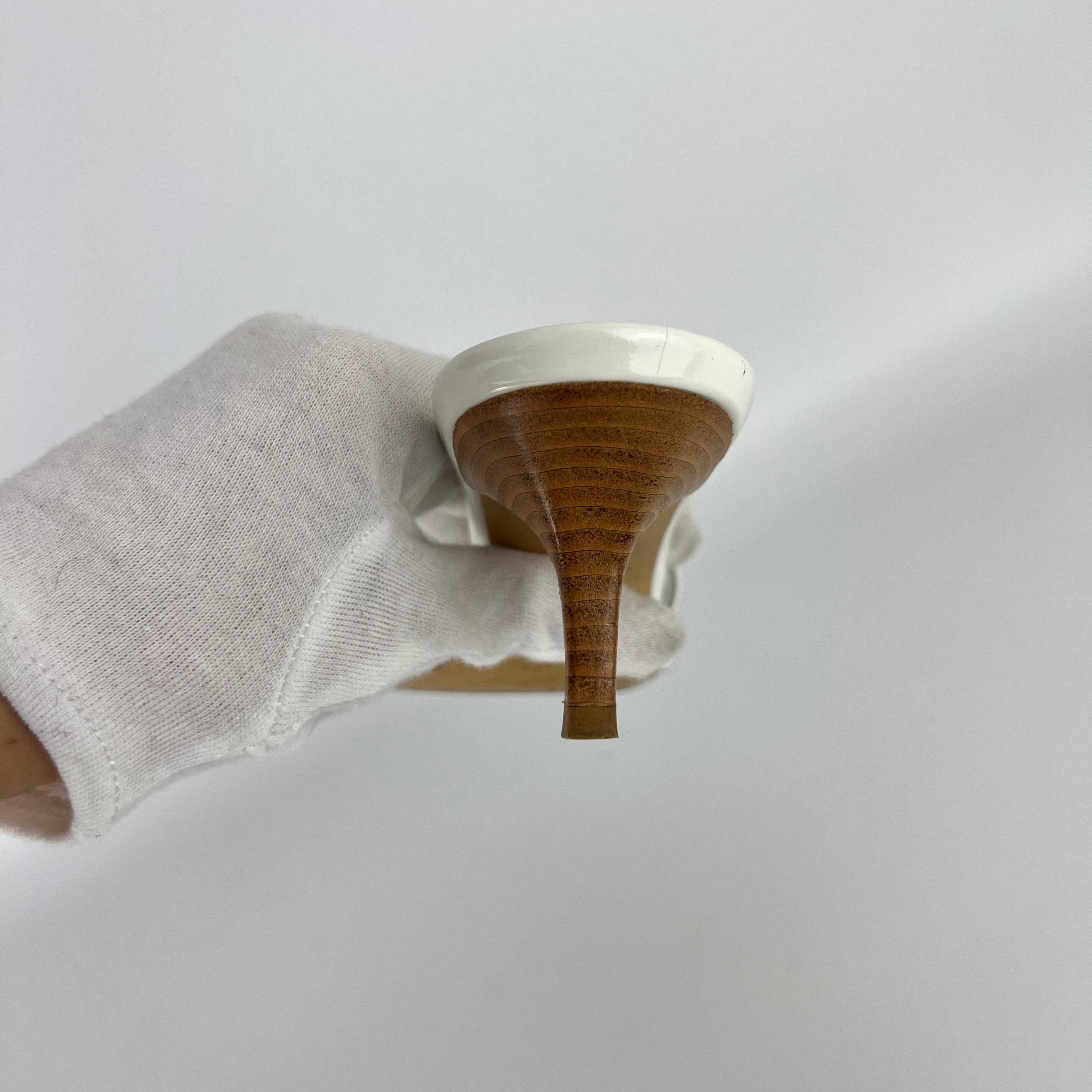 Louis Vuitton | White Patent Leather Logo Slide Sandal Mules (36)