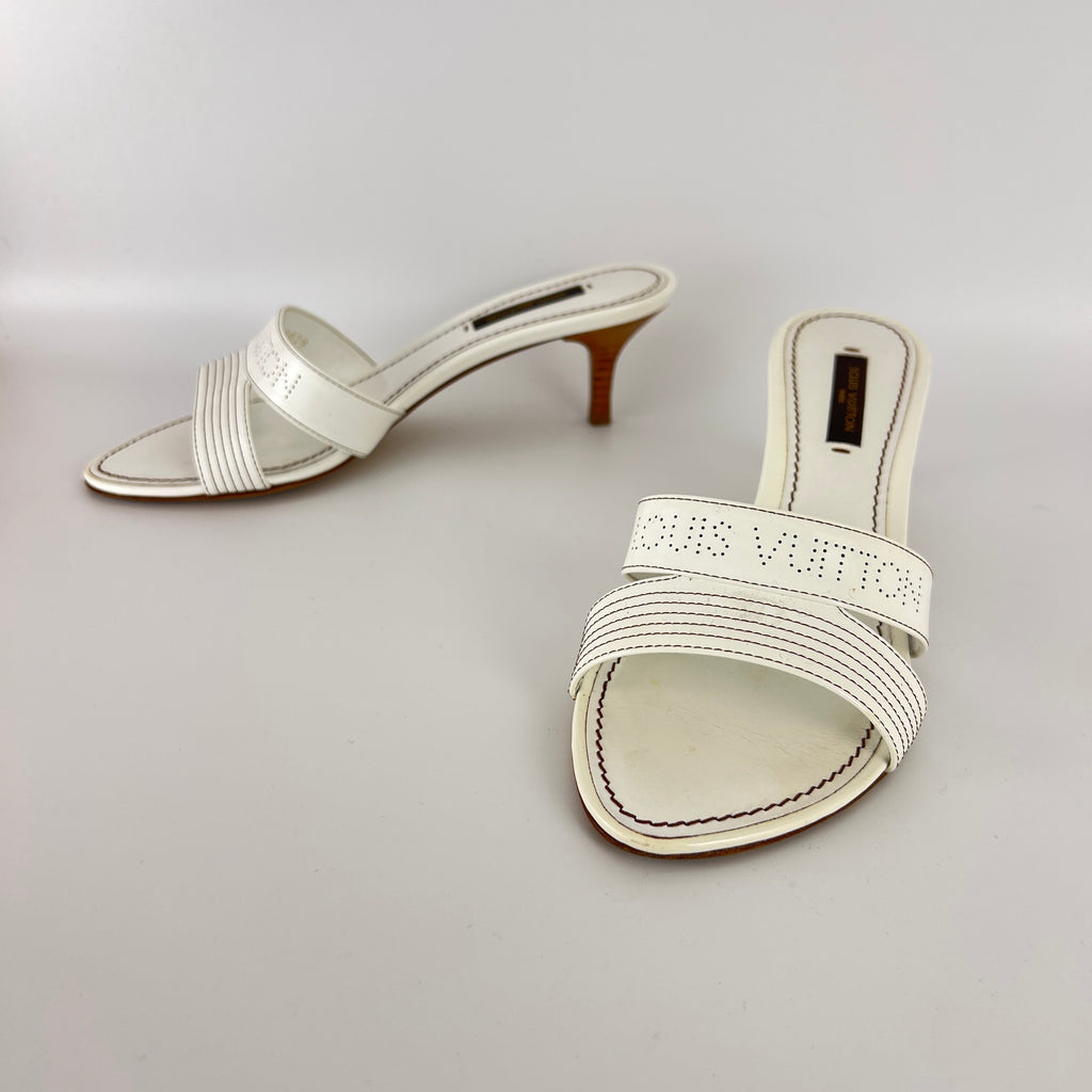 Louis Vuitton | White Patent Leather Logo Slide Sandal Mules (36)