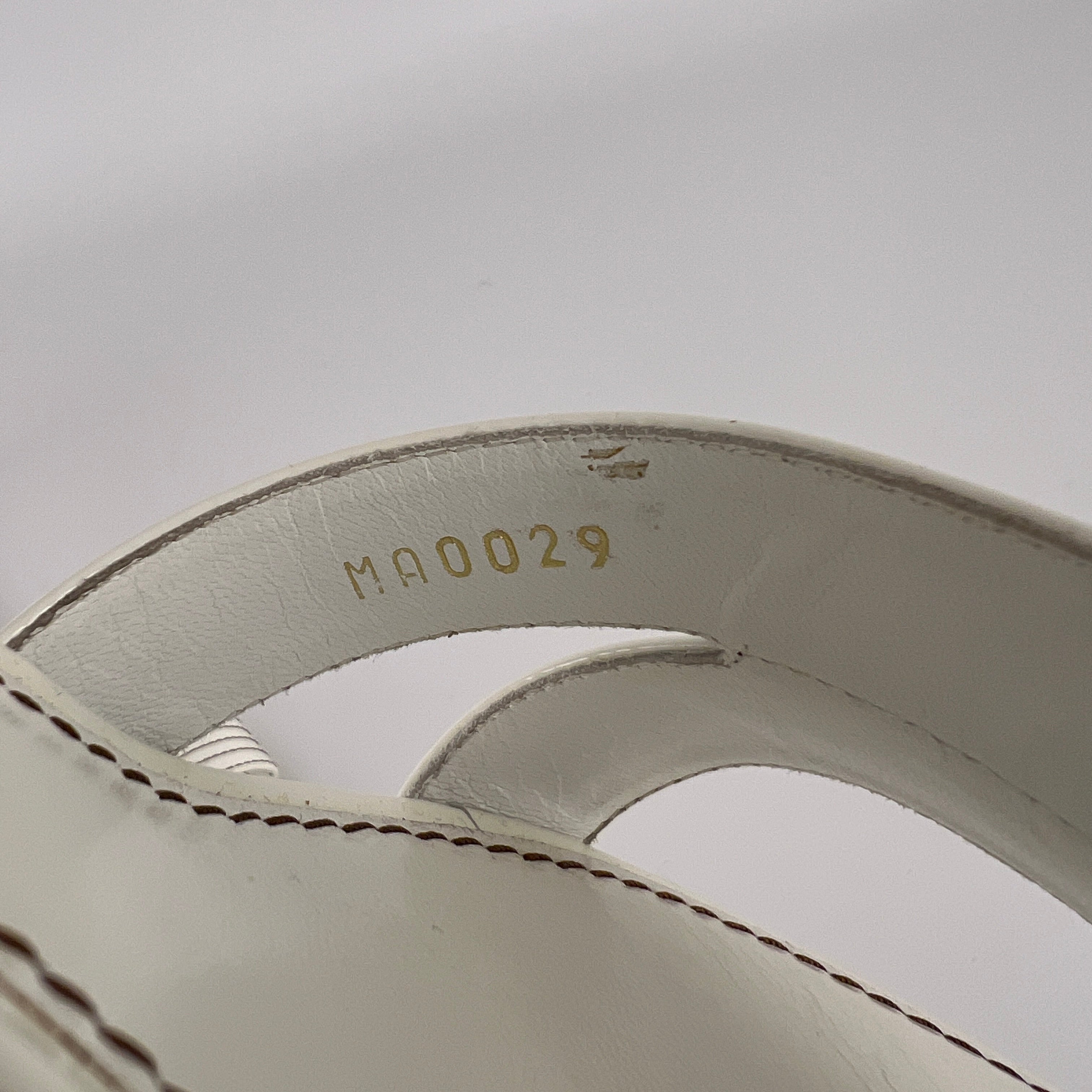 Louis Vuitton | White Patent Leather Logo Slide Sandal Mules (36)