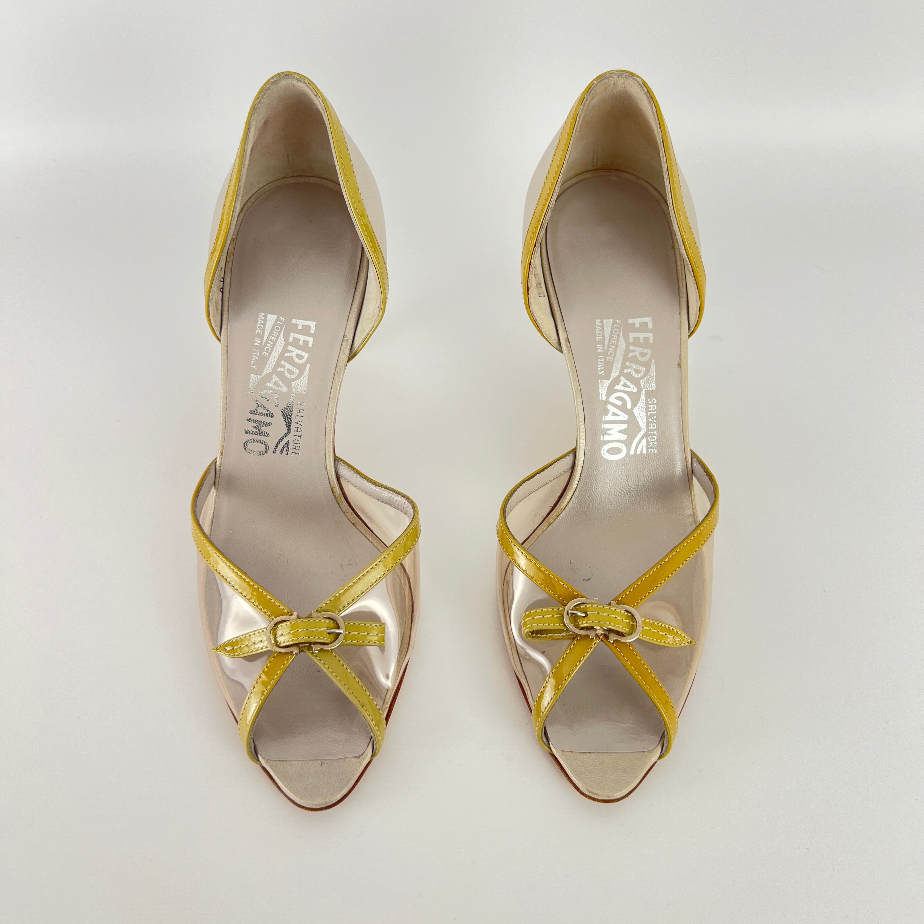 Ferragamo | PVC See-Through Beige Pearl Leather D'Orsay Pumps (6 , 36)