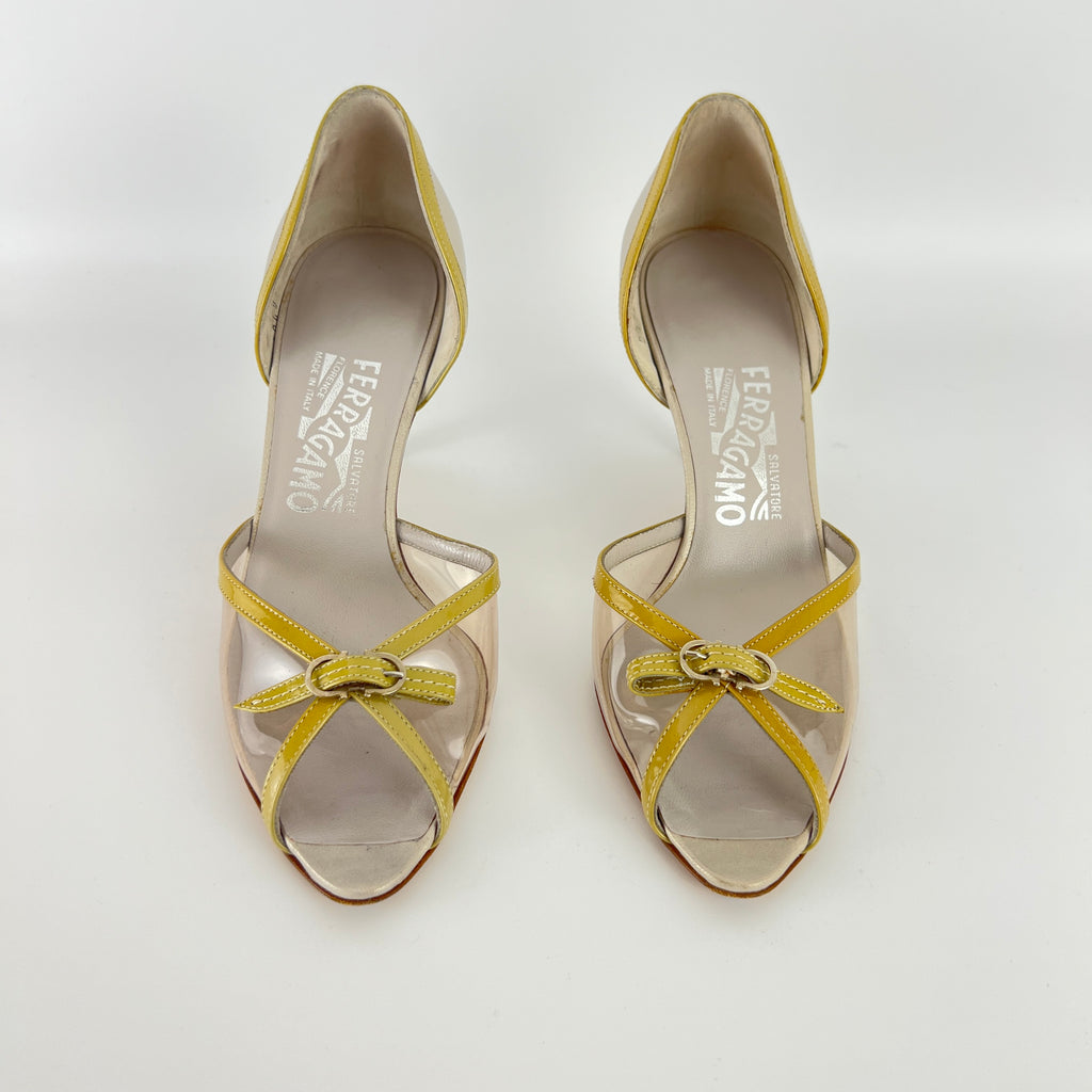 Ferragamo | PVC See-Through Beige Pearl Leather D'Orsay Pumps (6 , 36)